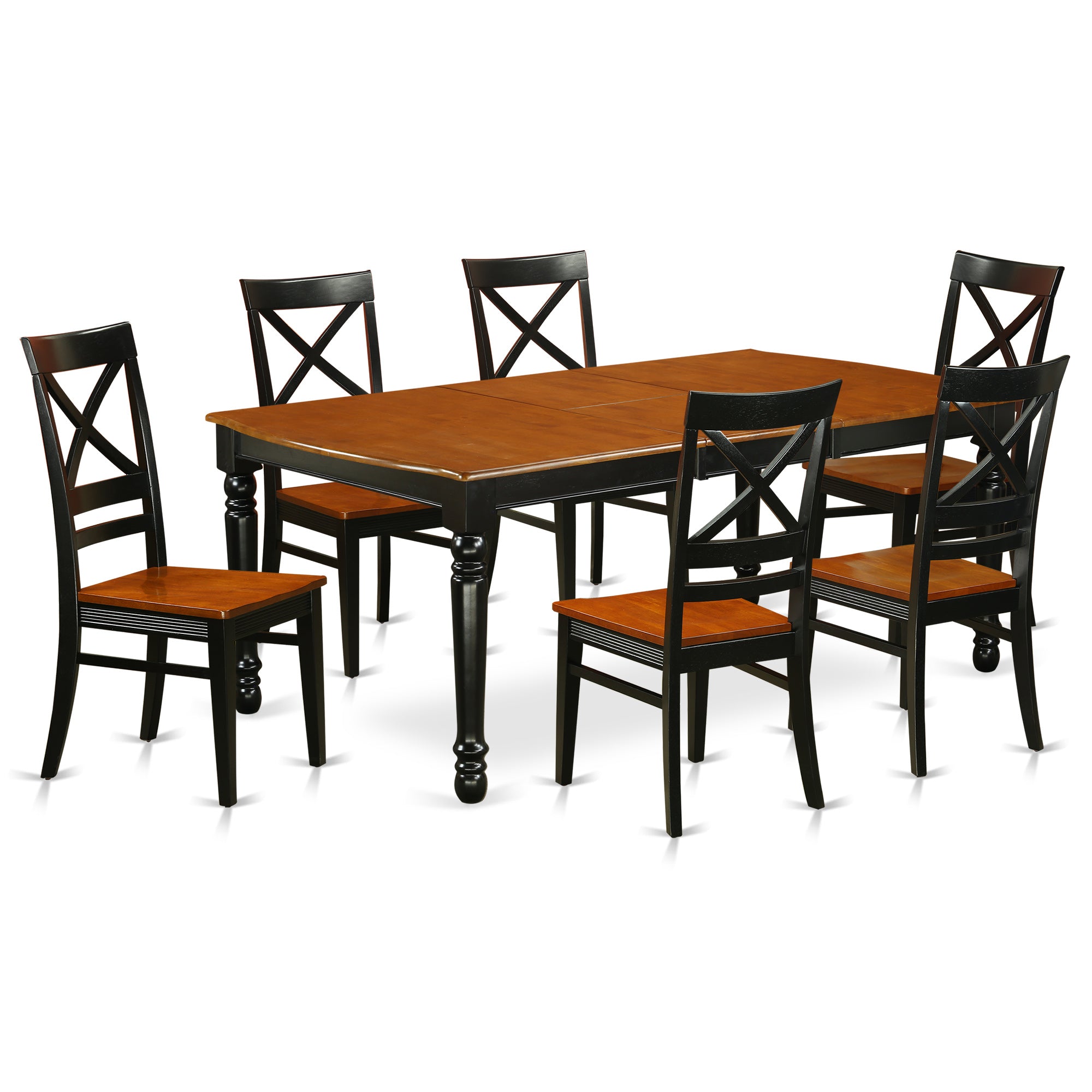 DOQU7-BCH-W 7-Piece table and chair set with one Dover dining room table and 6 dining room chairs in a Black and Cherry Finish