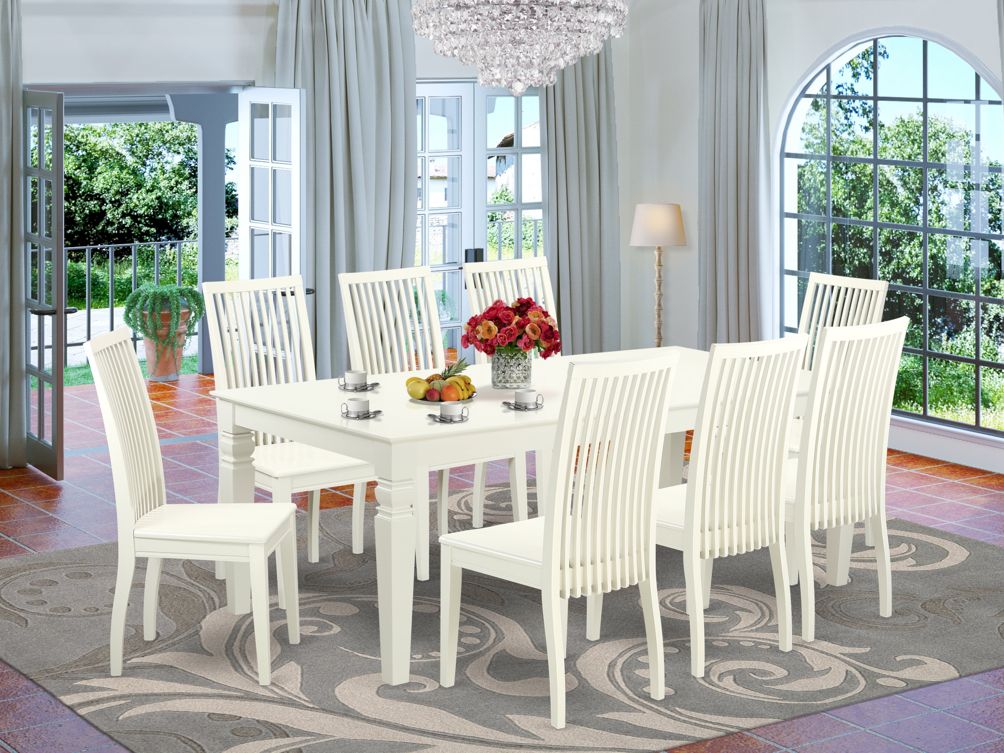 LGIP9-LWH-W 9-Piece Dining Room Set With 1 Logan Kitchen Table And 8 Solid Wood Kitchen Chairs Finished In A Rich Linen White Color.