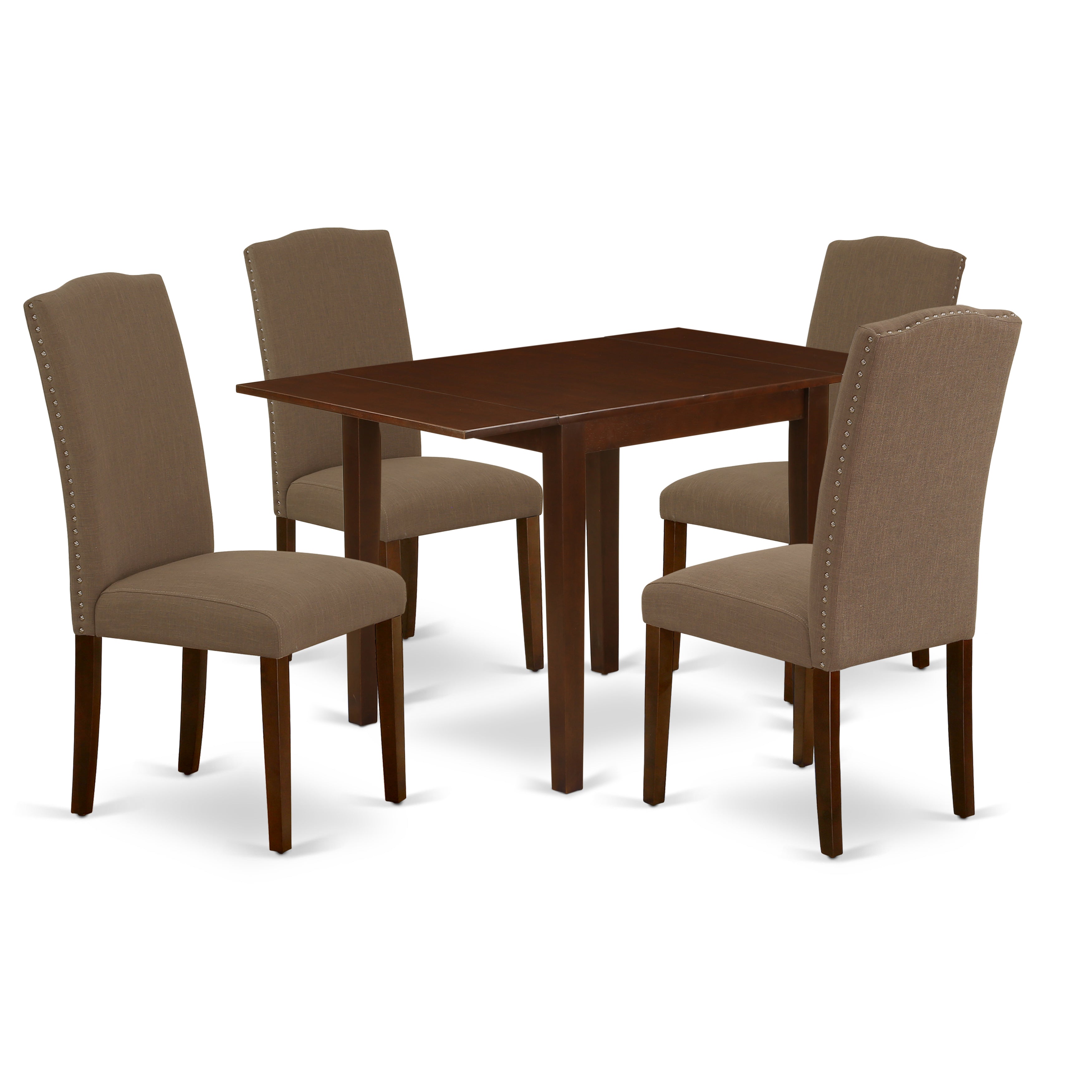 East West Furniture NDEN5-MAH-18 Dinette Set 5 Pcs - Four Parson Chairs and a Breakfast Table - Mahogany Finish Hardwood - Coffee Color Linen Fabric