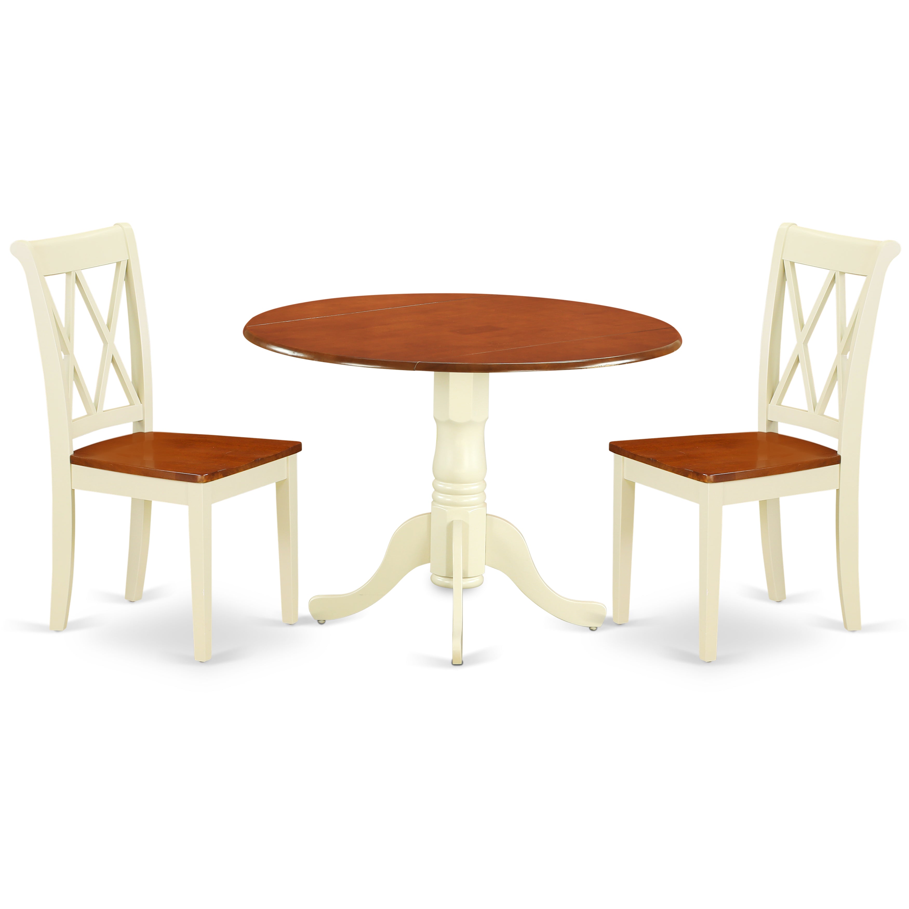 DLCL3-BMK-W 3PC Round 42 inch Table and 2 Double X back Chairs