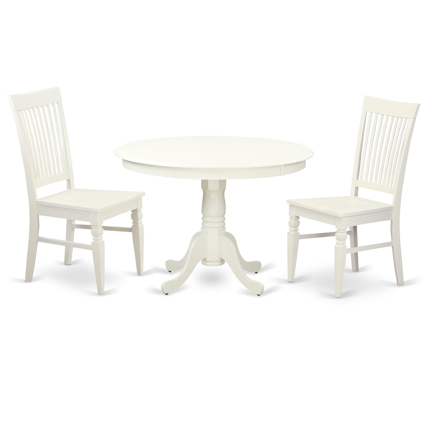 HLWE3-LWH-W 3 Pc set with a Round Dinette Table and 2 Leather Kitchen Chairs in Linen White