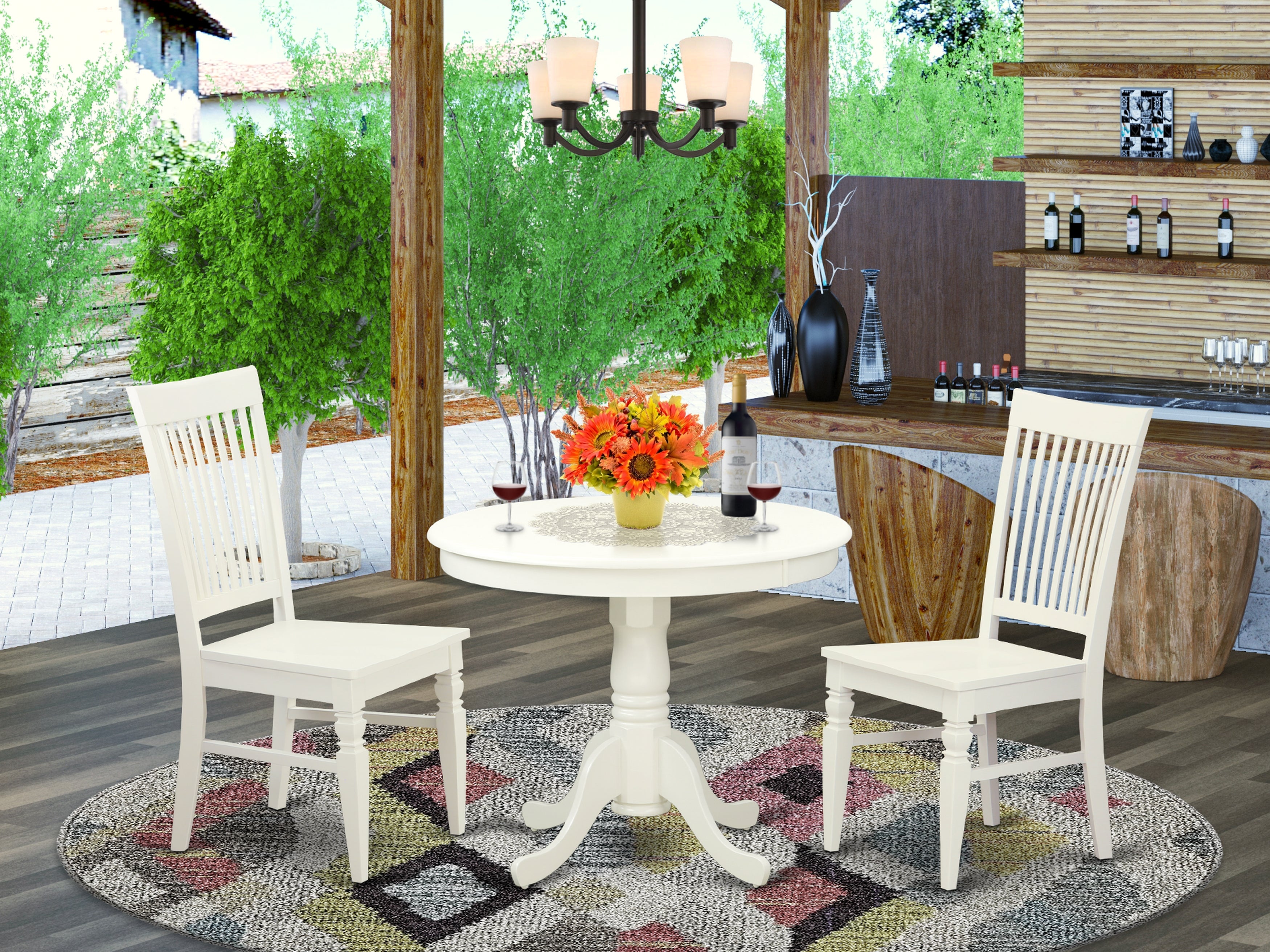 ANWE3-LWH-W 3 Pc set with a Table and 2 Wood Dinette Chairs in Linen White.