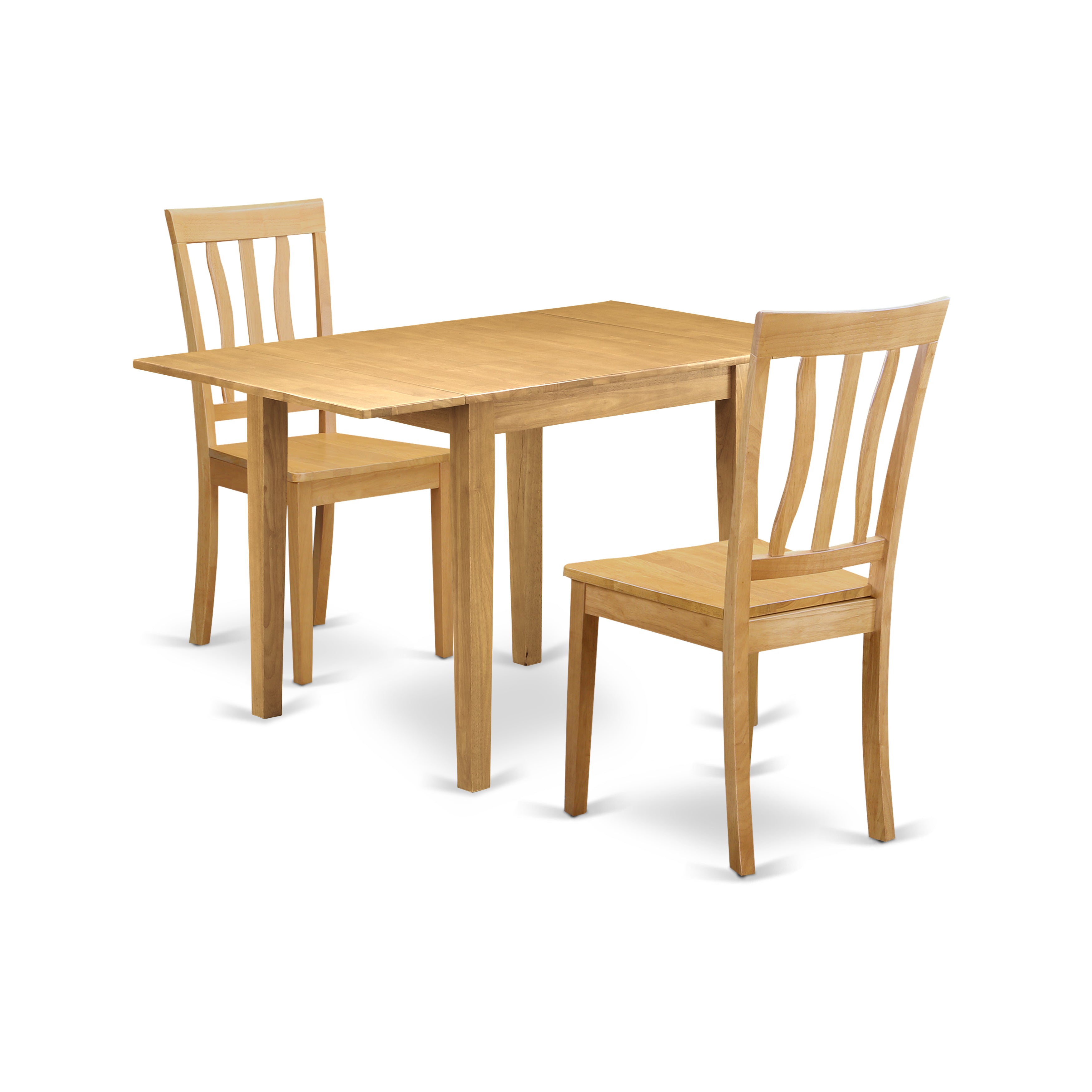 East West Furniture NDAN3-OAK-W Modern Dining Table Set 3 Pc- 2 Great Wood Chairs and an elegant Wooden Dining Room Table - Oak Finish Wooden Chair Seat and Table Top - Oak Finish Solid Wood Frame.