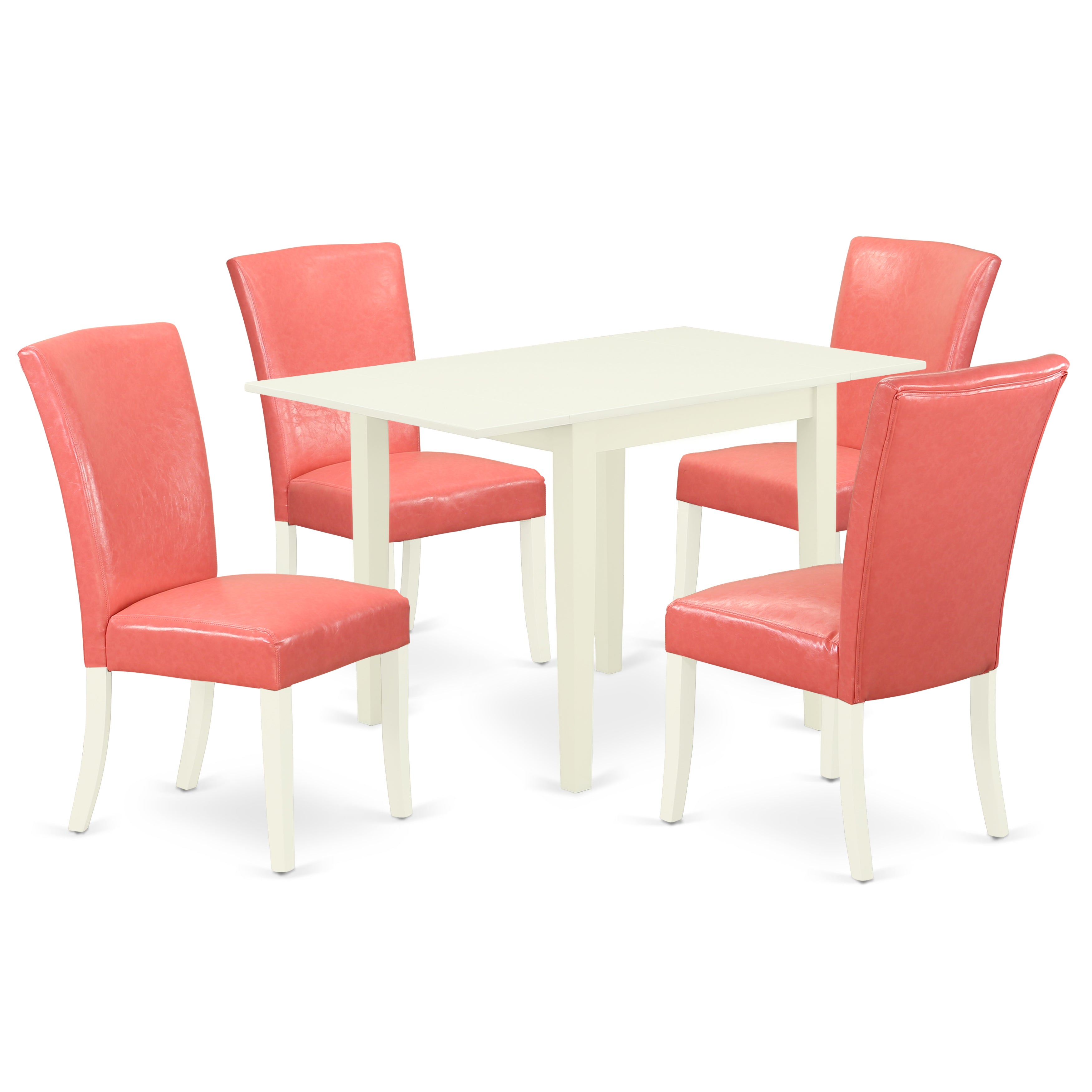 East West Furniture NDAL5-LWH-78 Dining Set 5 Pc - Four Chairs for Dining Room and a Wood Dining Table - Linen White Finish Hardwood - Pink Flamingo Color Pu Leather
