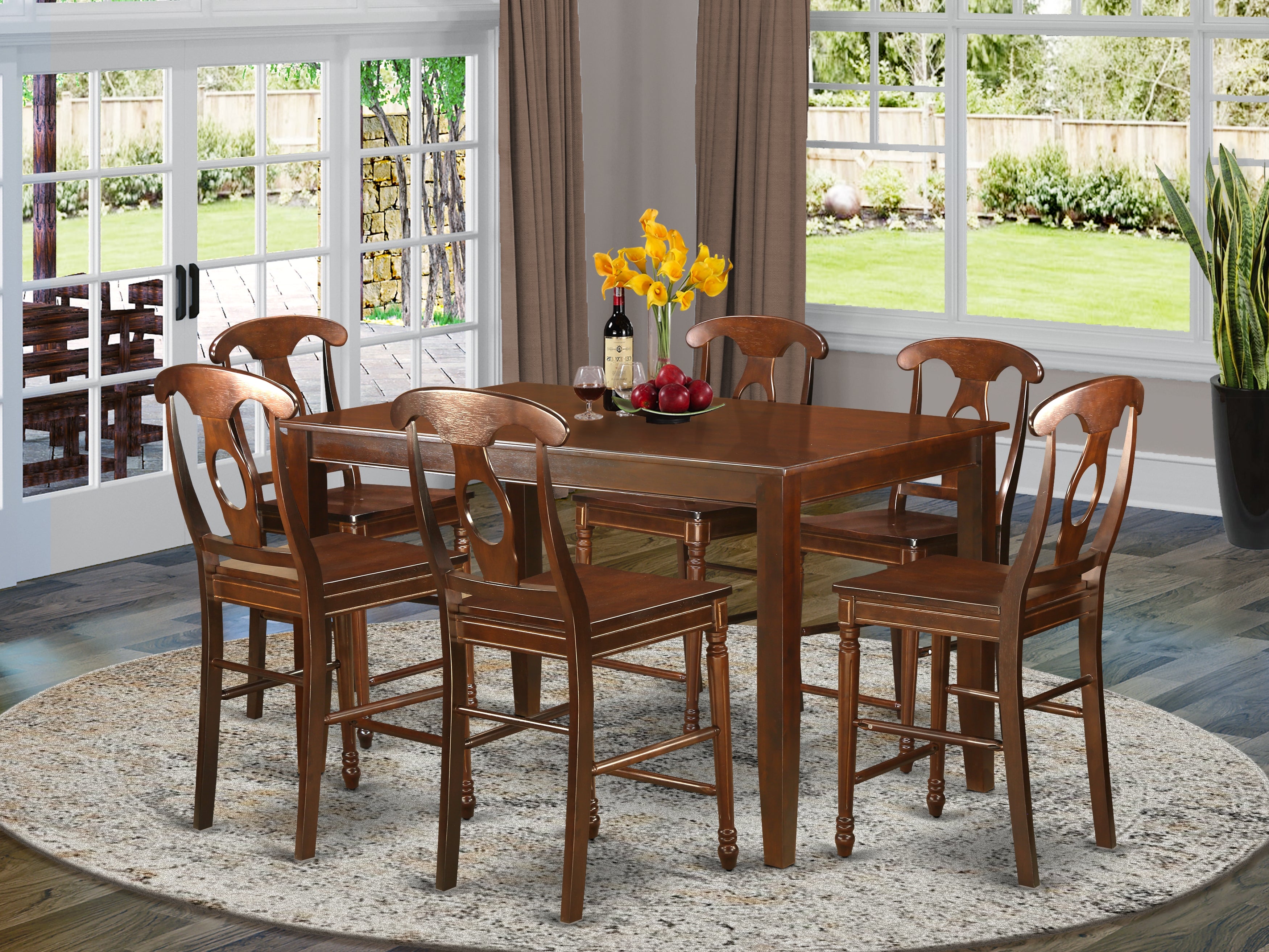 DUKE7H-MAH-W 7 PC counter height pub set - high top Table and 6 dinette Chairs.