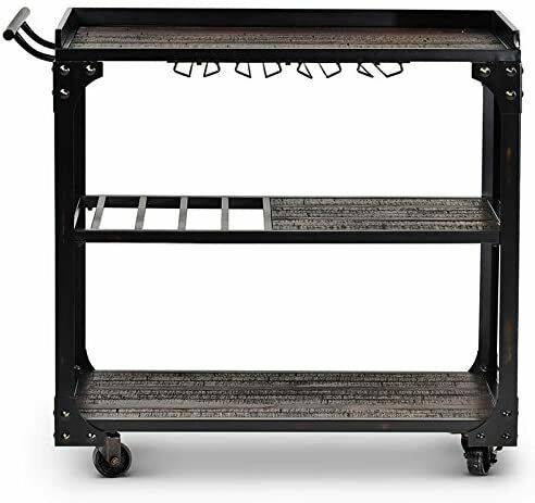Sherlock Bar Game Room Server Cart in Tobacco Brown and Black Frame