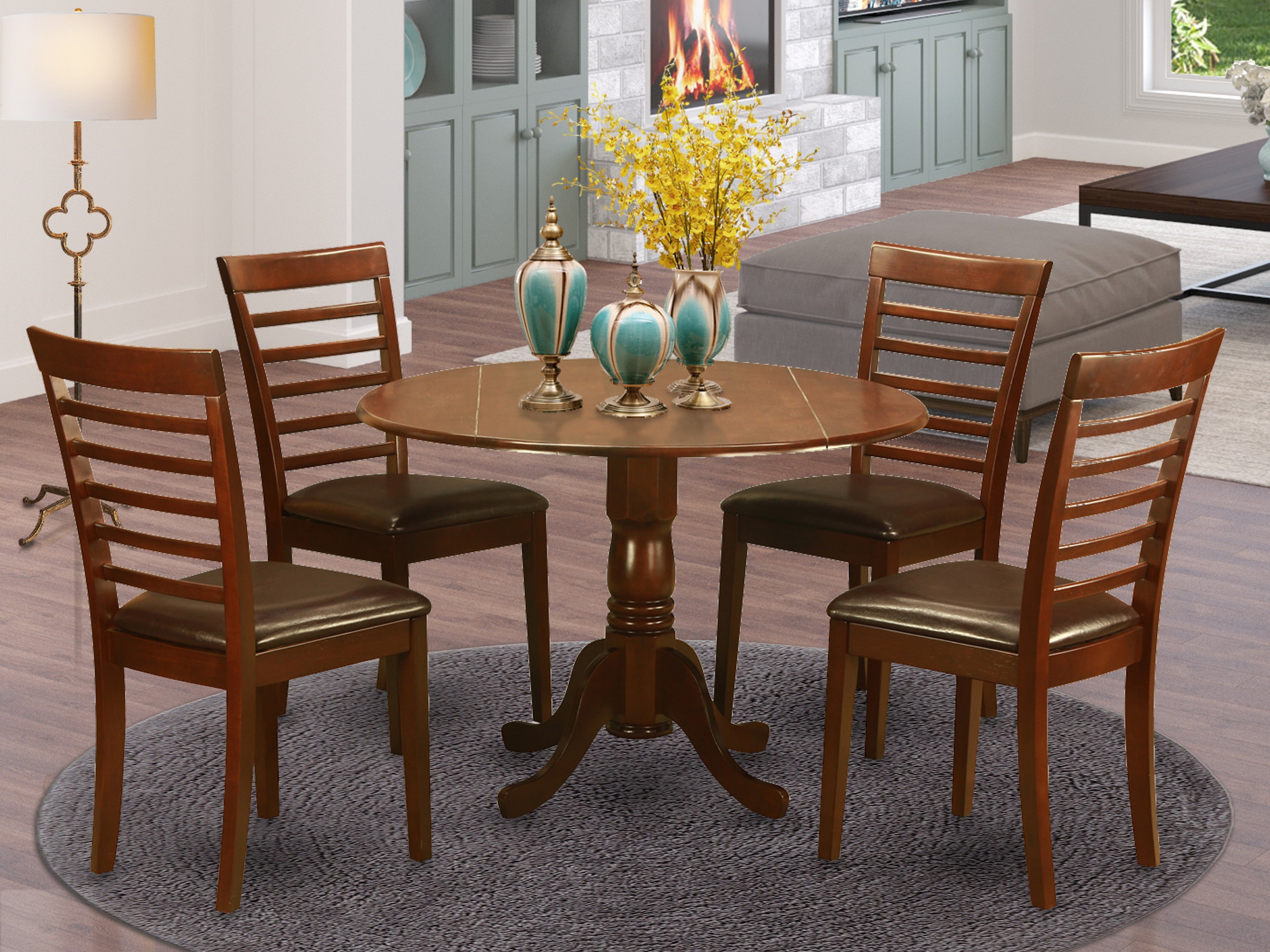 DLML5-MAH-LC 5 Pc small Kitchen Table and Chairs set-small Kitchen Table and 4 Dining Chairs