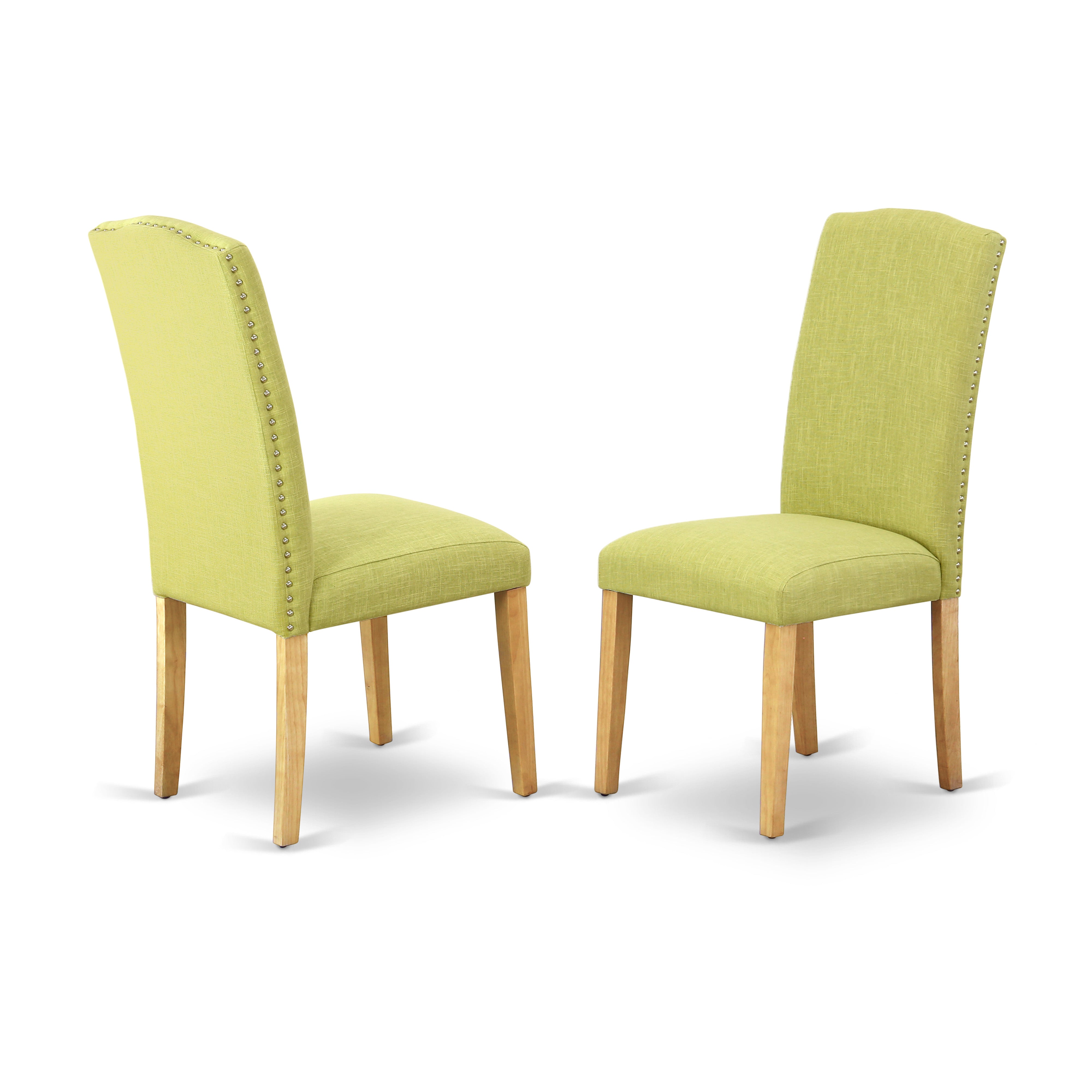 DLEN3-OAK-07 3Pc Round 42 Inch Kitchen Table With Two 9-Inch Drop Leaves And A Pair Of Parson Chair With Oak Leg And Linen Fabric Limelight