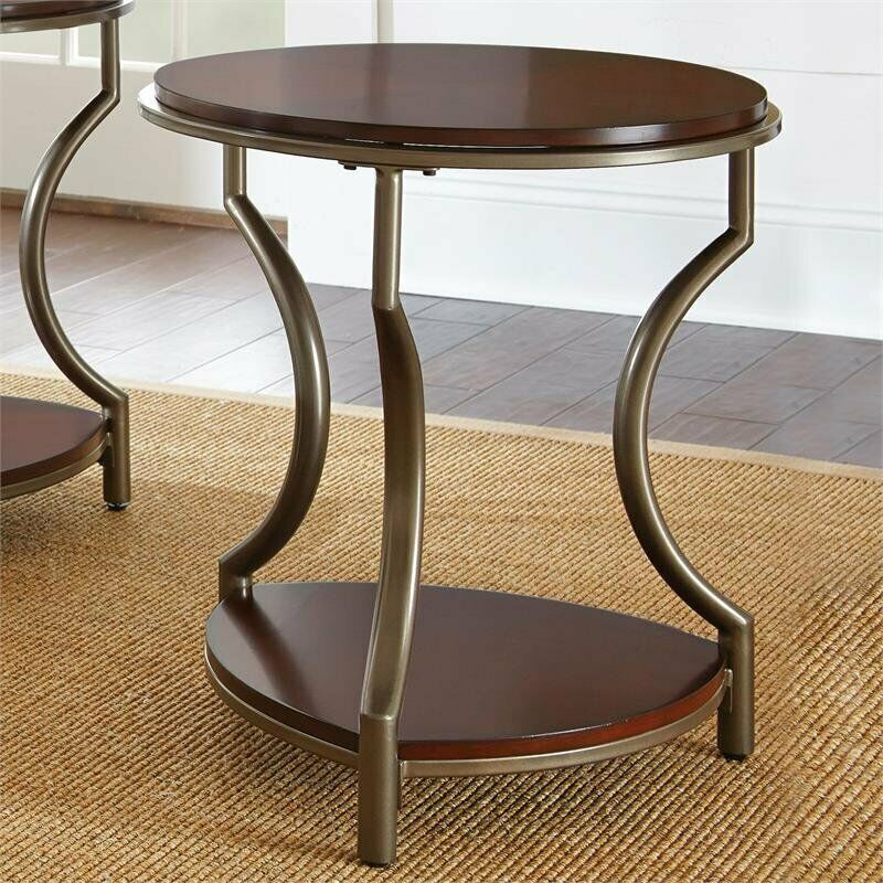 Miles Merlot Cherry Finish Wood and Metal Round End Table