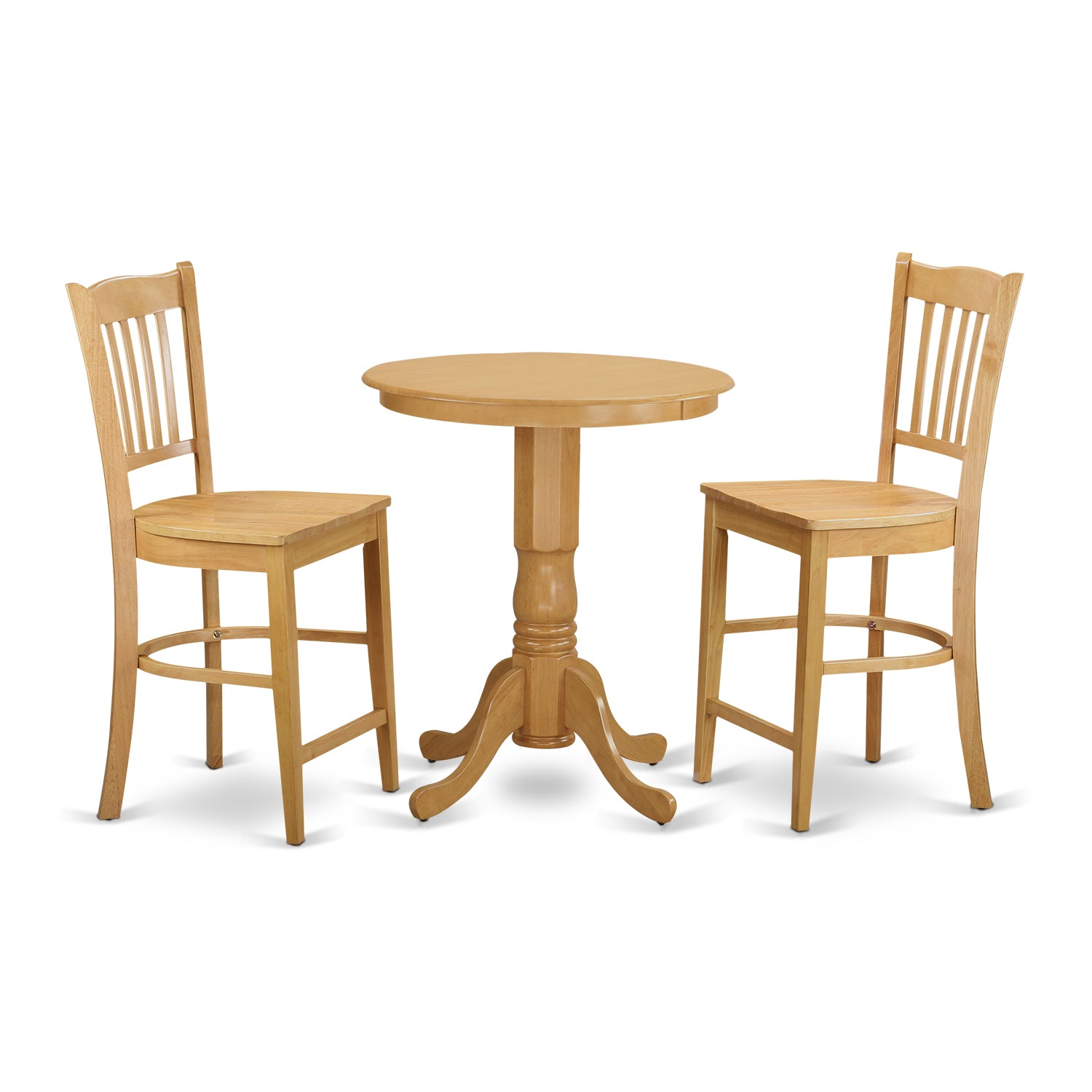 EDGR3-OAK-W 3 Pc Dining counter height set - high top Table and 2 dinette Chairs.