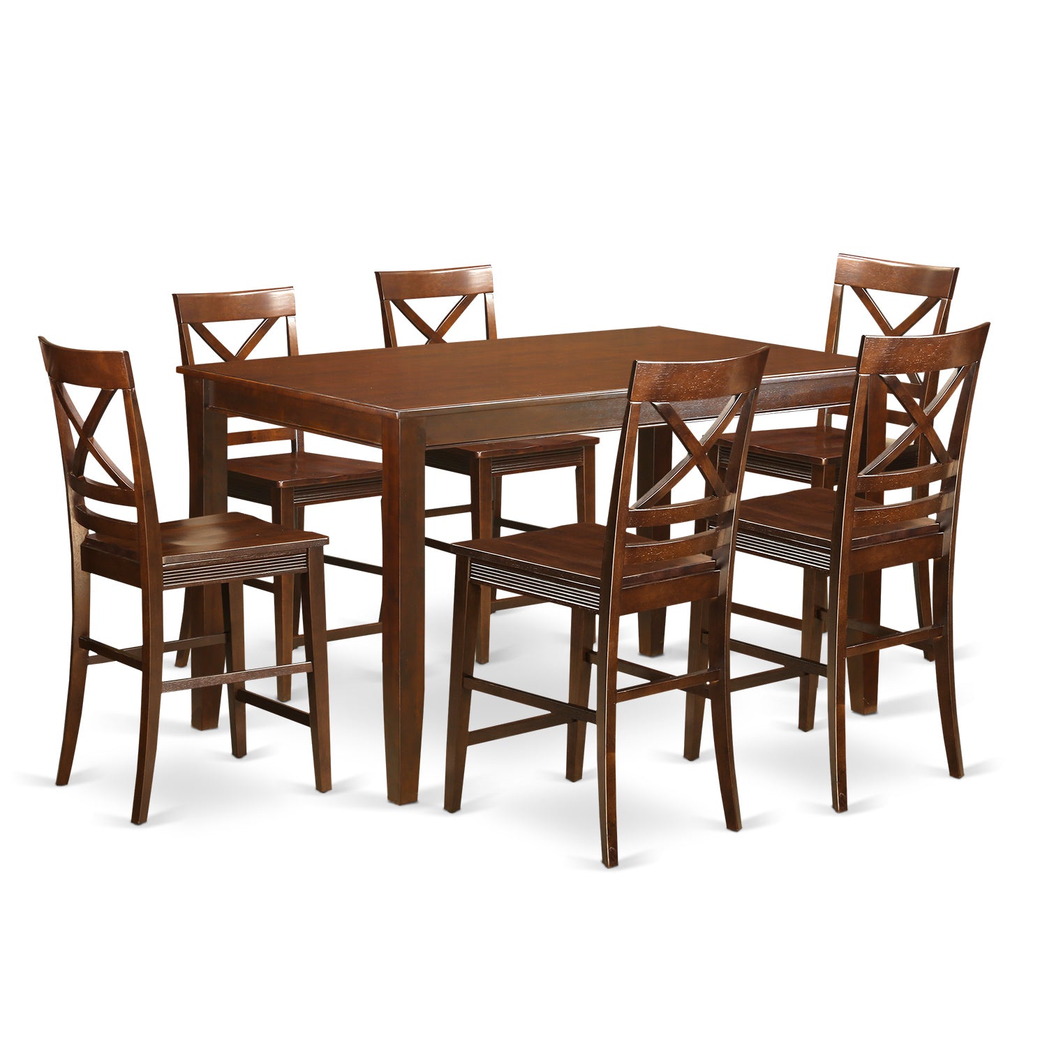 DUQU7H-MAH-W 7 Pc Dining counter height set - high top Table and 6 Kitchen bar stool.
