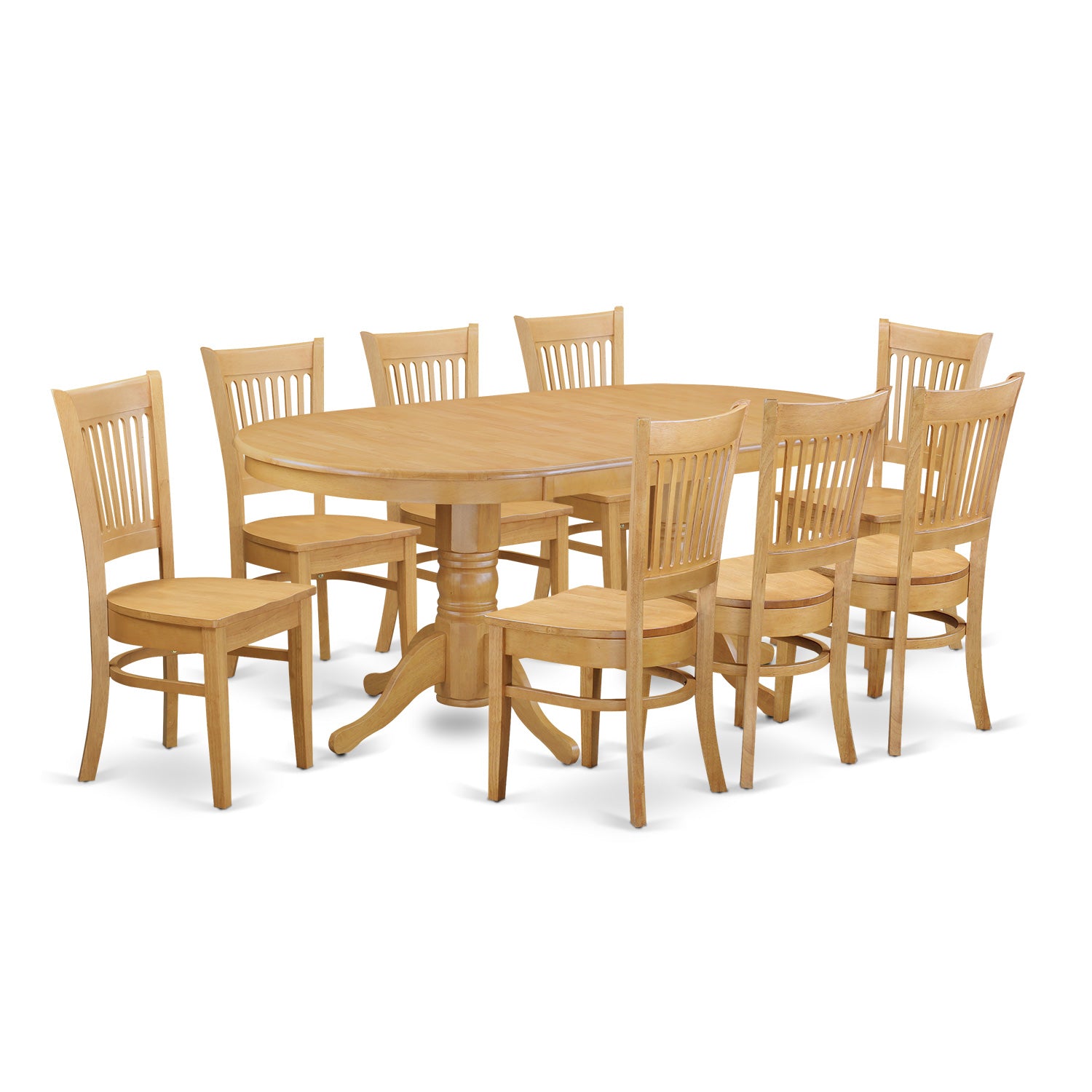 VANC9-OAK-W 9 Pc Dining room set-Double Pedestal Oval and Leaf and 8 Dining Chairs