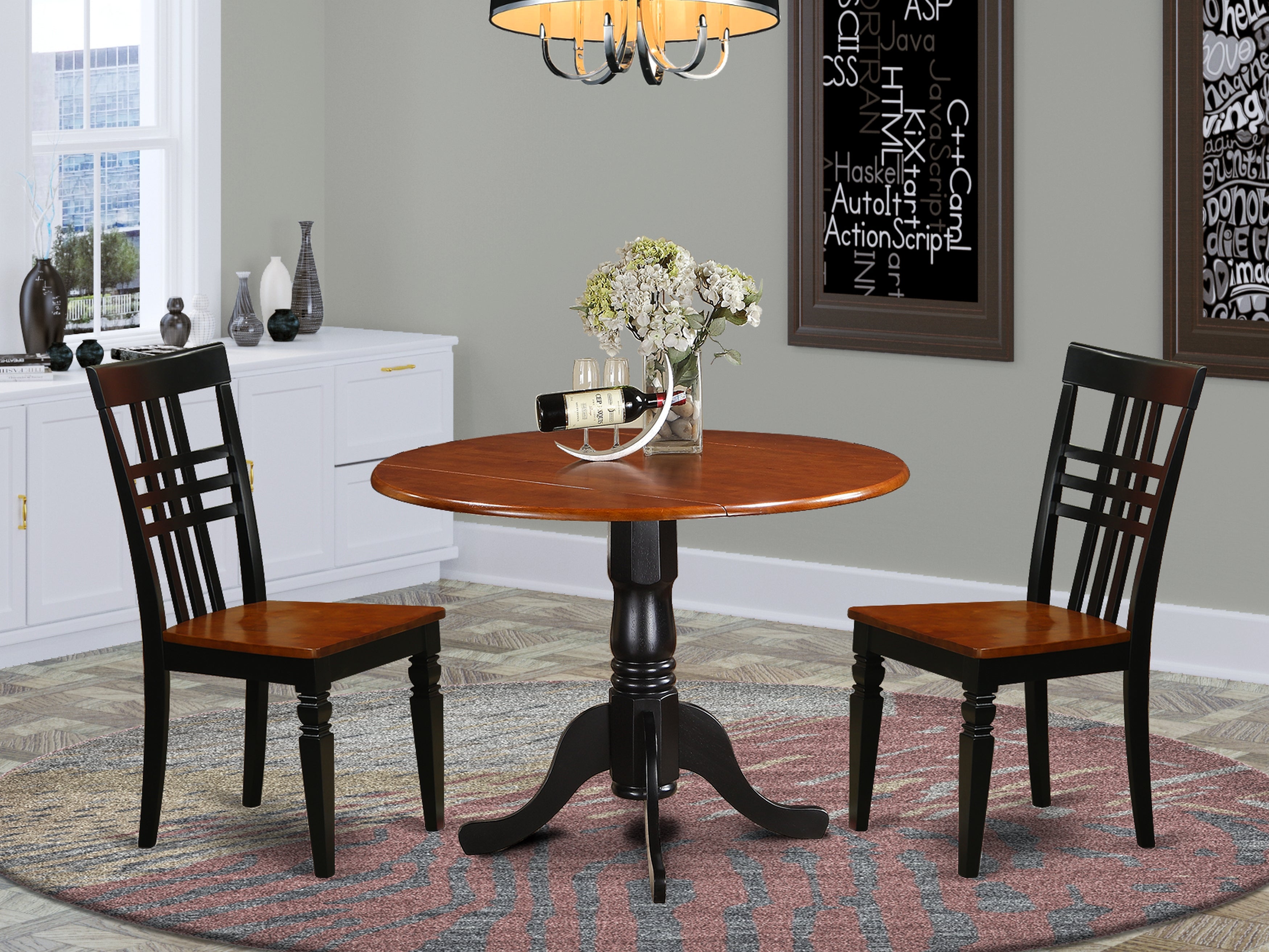 DLLG3-BCH-W 3 Pc Dining room set with a Dining Table and 2 Kitchen Chairs in Black and Cherry