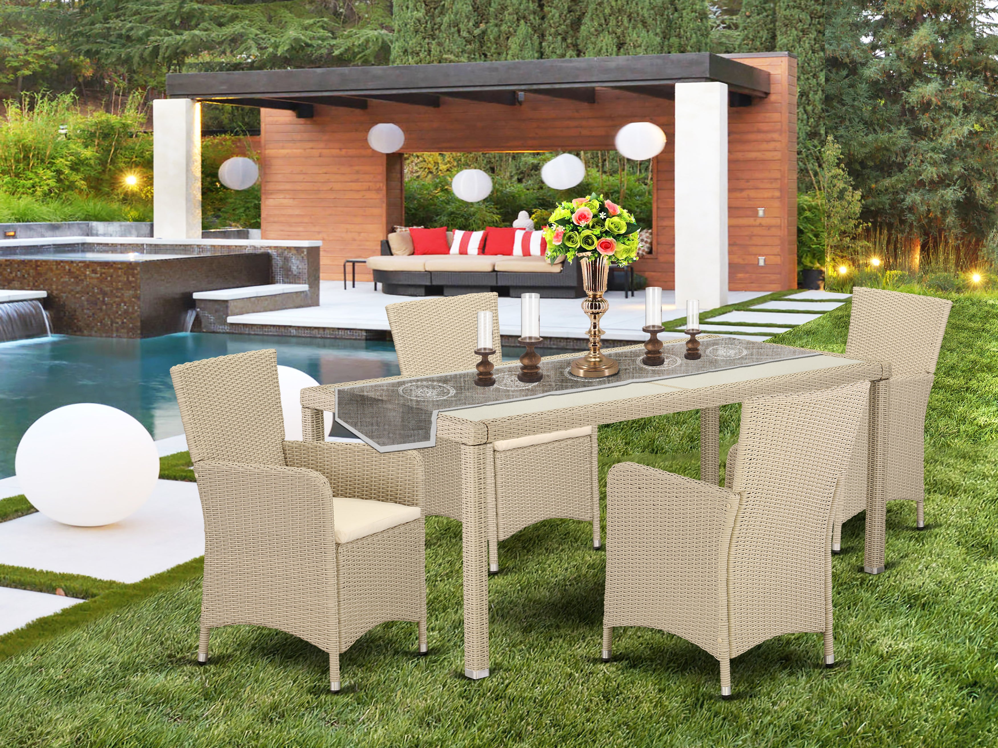 LULU5-53V 5 pc Back yard Wicker Dining Set for 4 in Cream Finish