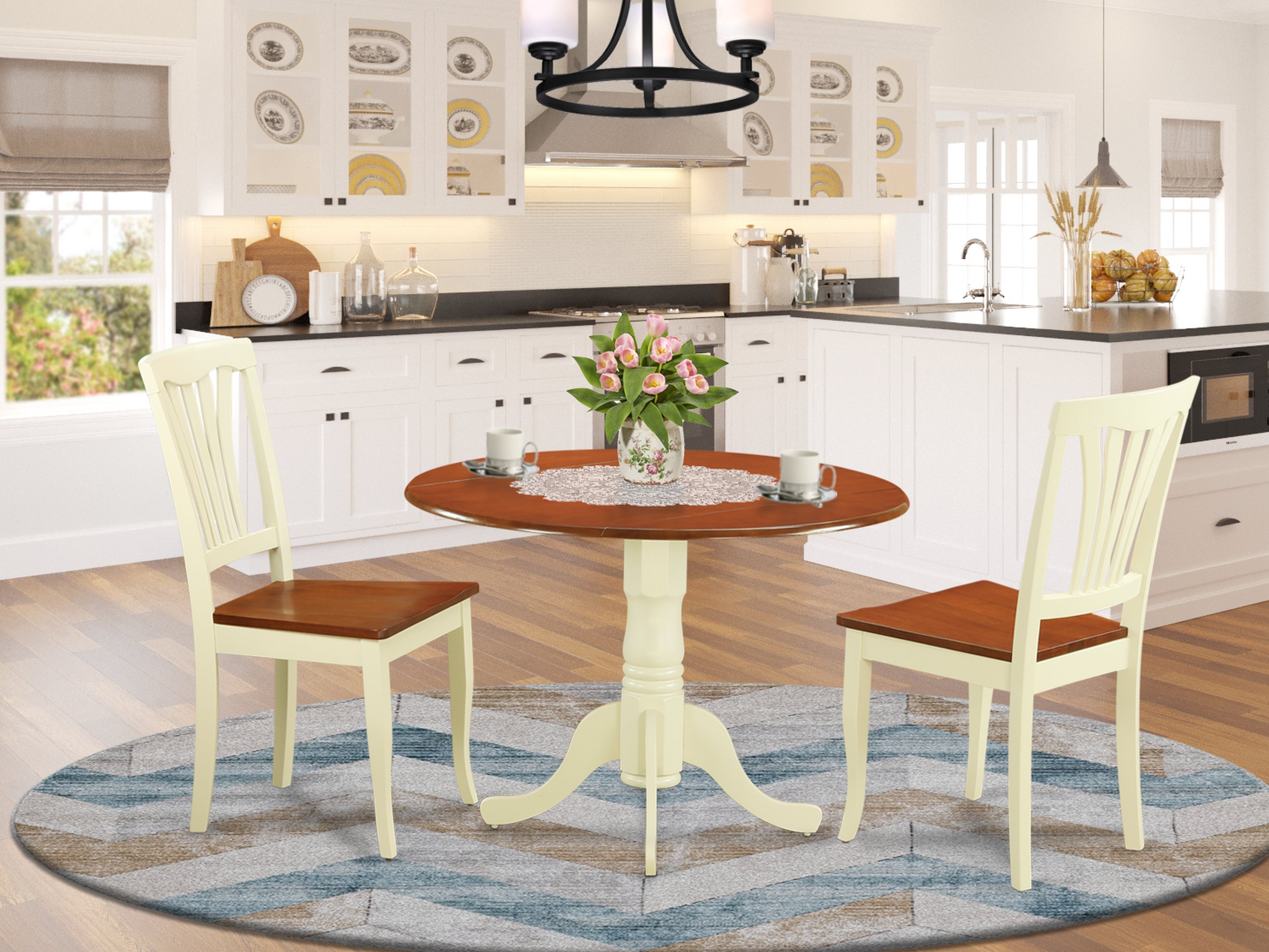 DLAV3-BMK-W 3 PC round Table set-Dining Table and 2 Kitchen Chairs