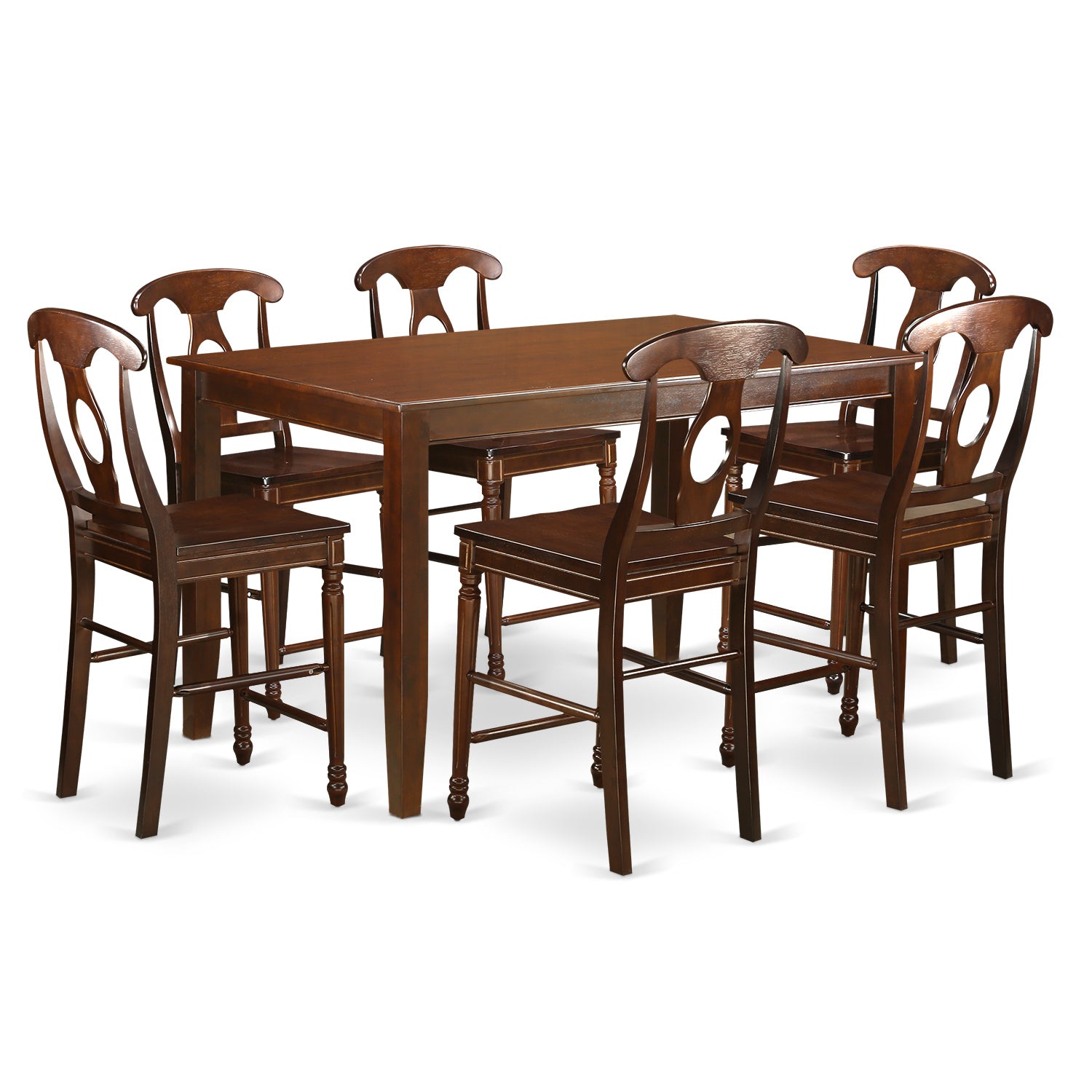 DUKE7H-MAH-W 7 PC counter height pub set - high top Table and 6 dinette Chairs.
