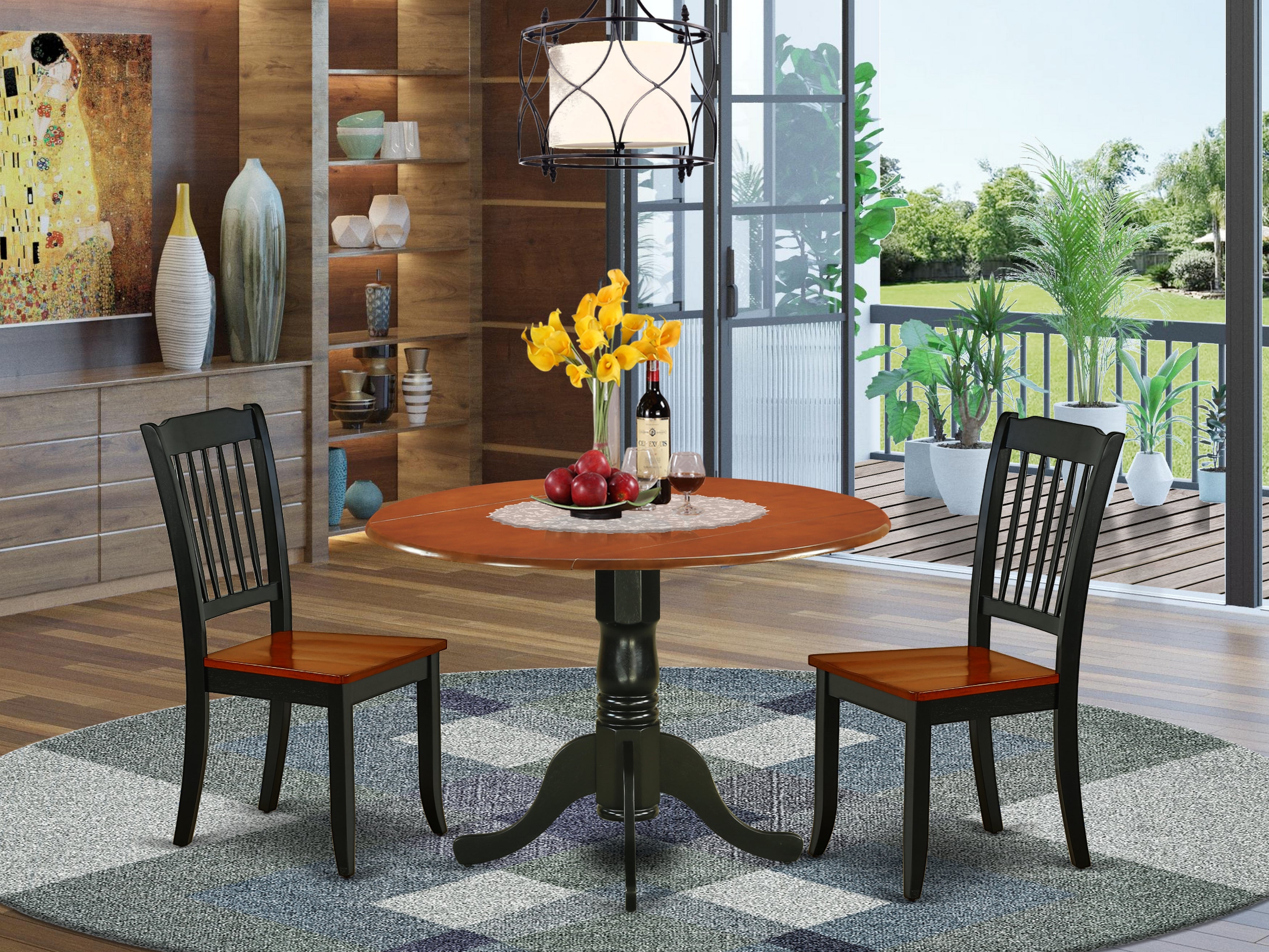 DLDA3-BCH-W 3PC Round 42 inch Table and 2 vertical slatted Chairs