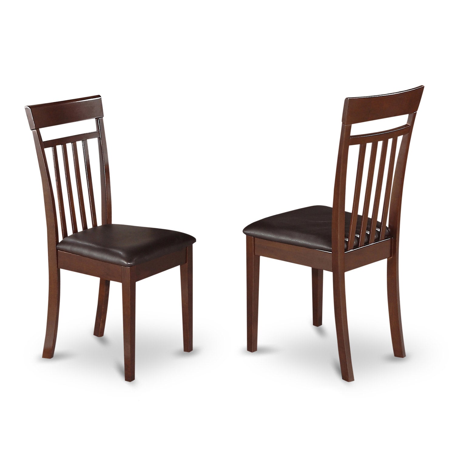 East West Furniture MZCA3-MAH-LC 3Pc Dining Table Set Consists of a Modern Dining Table and 2 Modern Dining Chairs with Faux Leather Seat, Drop Leaf Table with Slat Back Chairs, Mahogany Finish