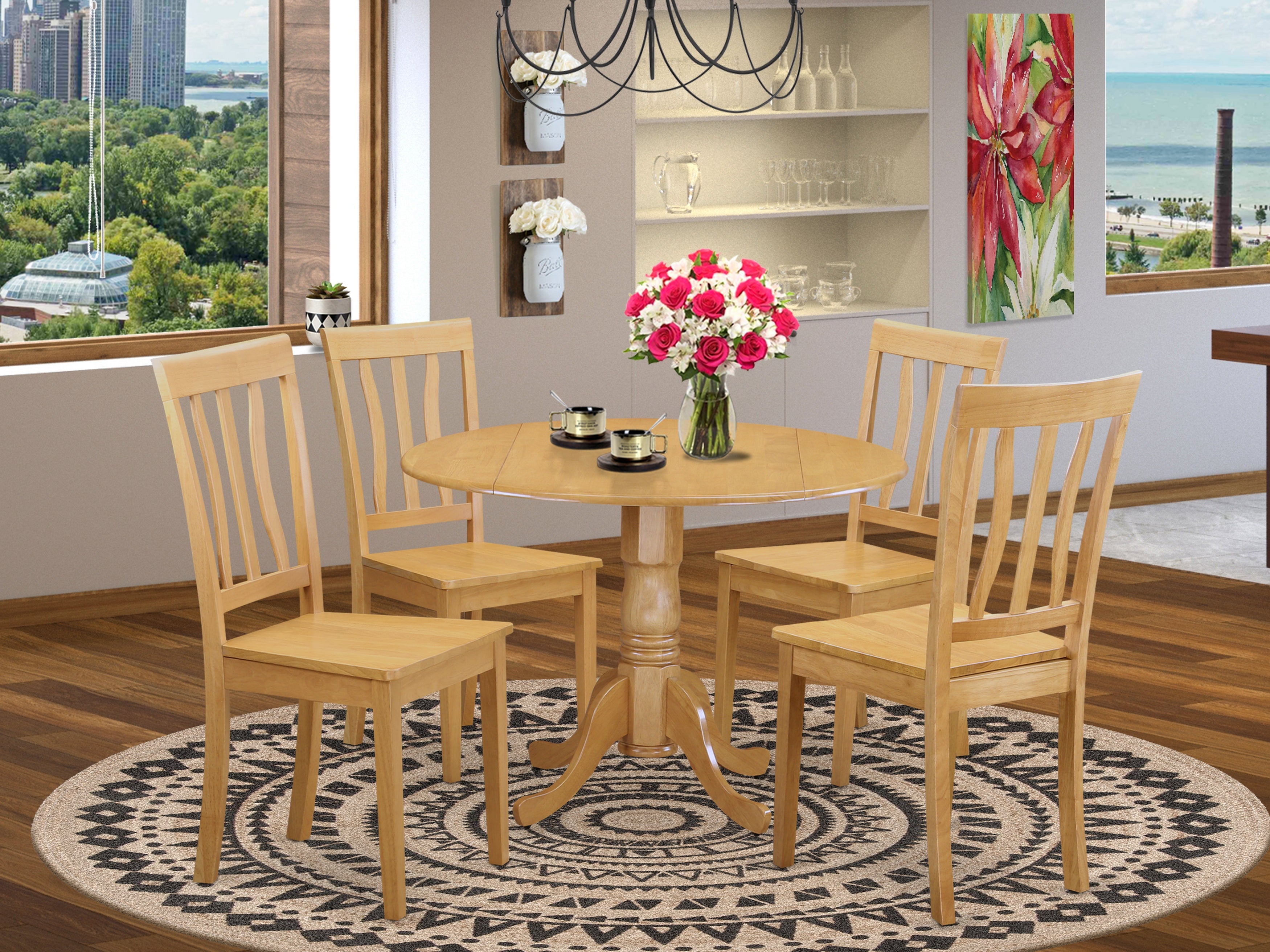 DLAN5-OAK-W 5 Pc Dinette set - Dinette Table and 4 Kitchen Chairs