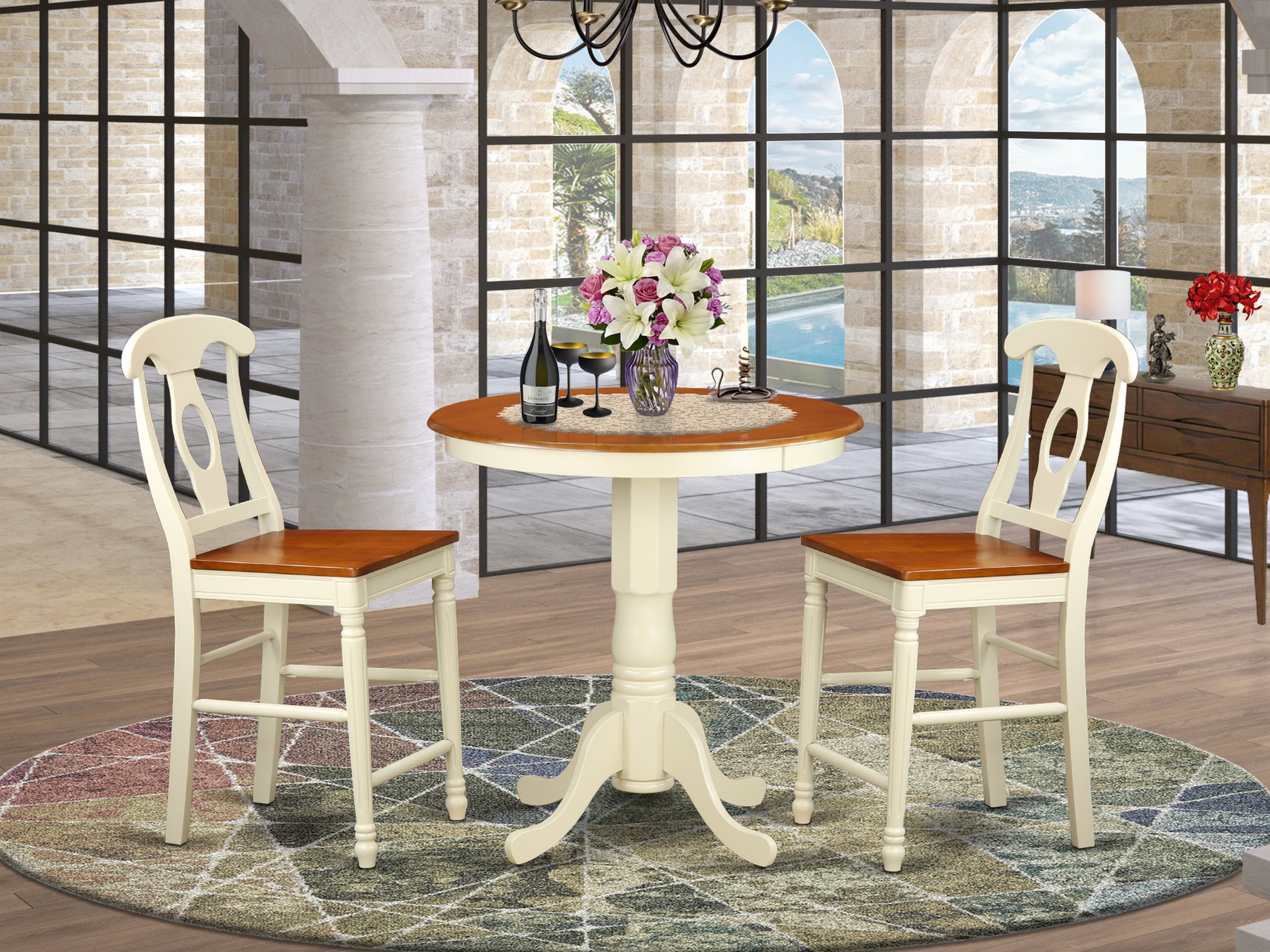 EDKE3-WHI-W 3 Pc counter height Dining room set - counter height Table and 2 Dining Chairs.