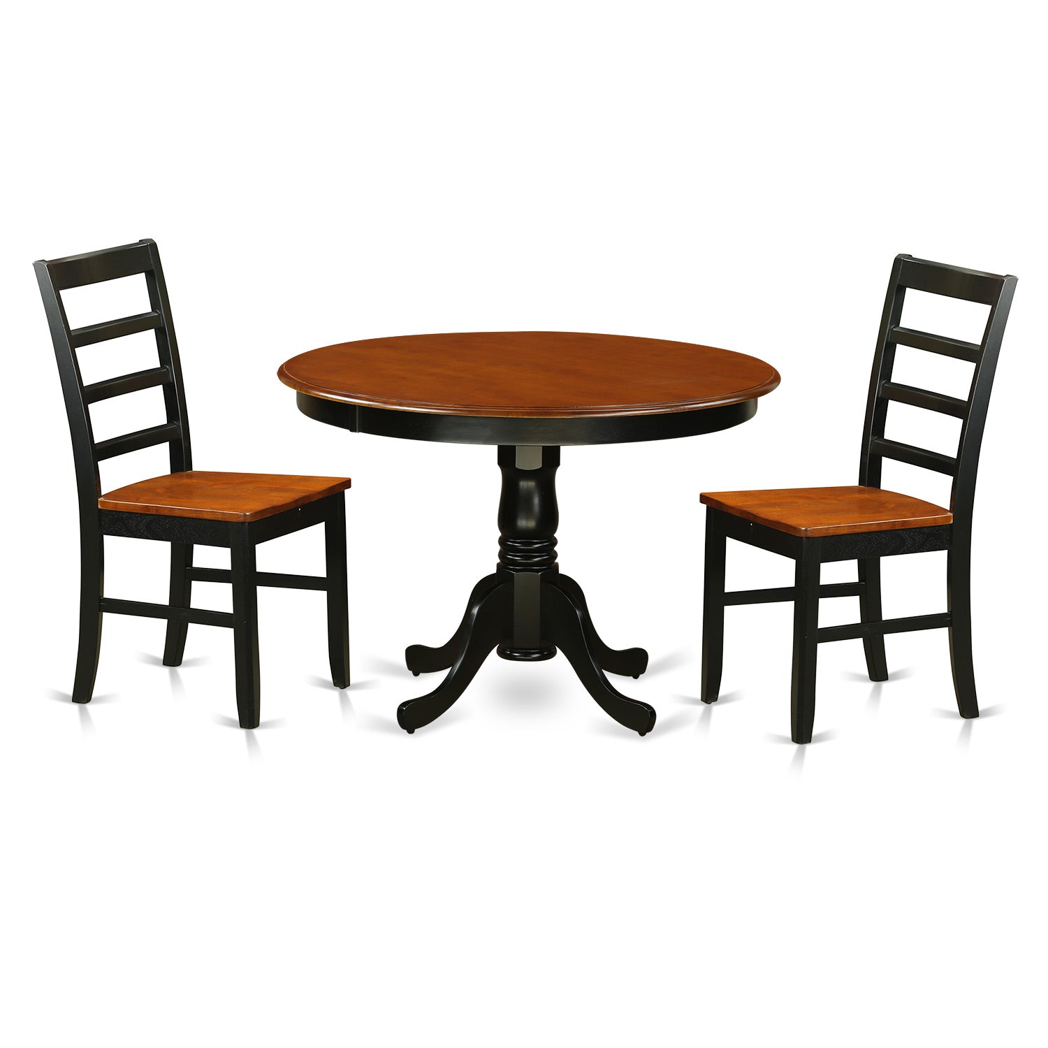 HLPF3-BCH-W 3 Pc set with a Round Small Table and 2 Leather Dinette Chairs in Black and Cherry