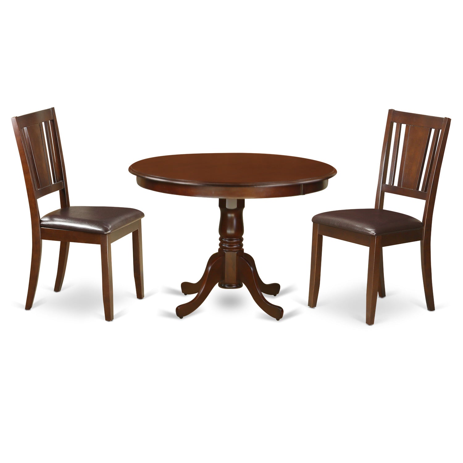 HLDU3-MAH-LC 3 Pc set with a Round Kitchen Table and 2 Leather Dinette Chairs in Mahogany