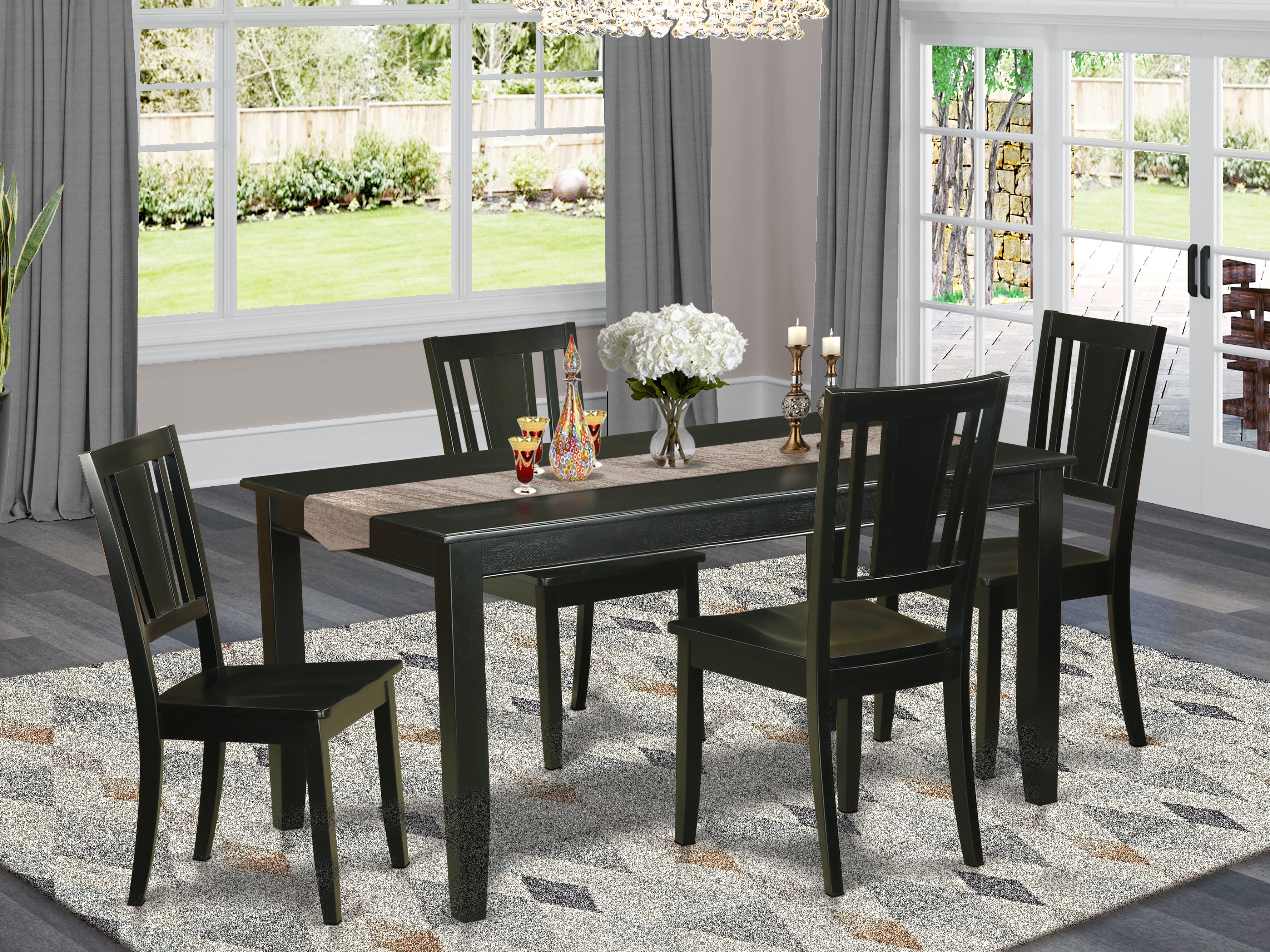 DULE5-BLK-W 5 Pc Dining room set for 4-Dining Table and 4 Dining Chairs