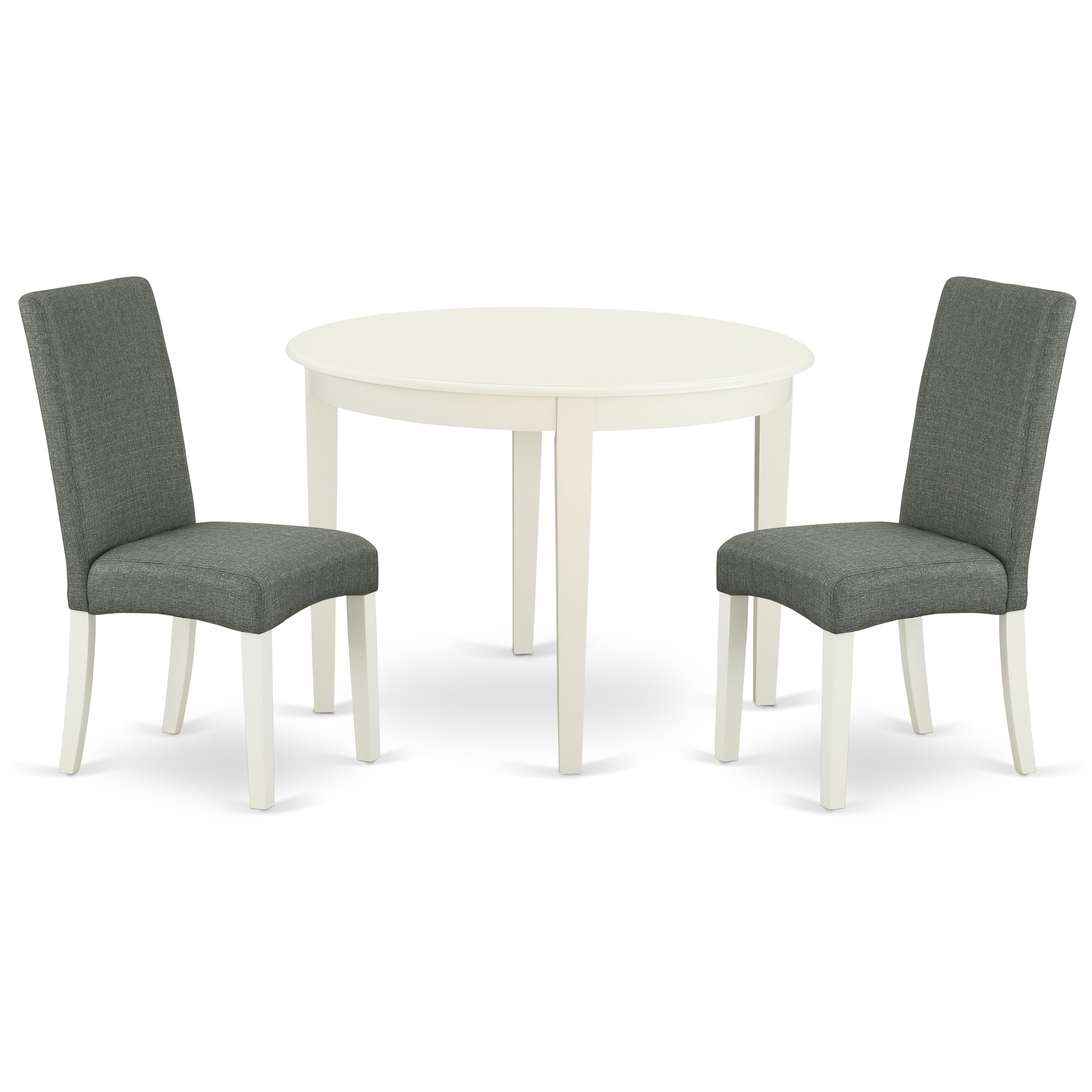 BODR3-LWH-07 3Pc Round 42" Table And Two Parson Chair With Linen White Finish Leg And Linen Fabric- Gray Color