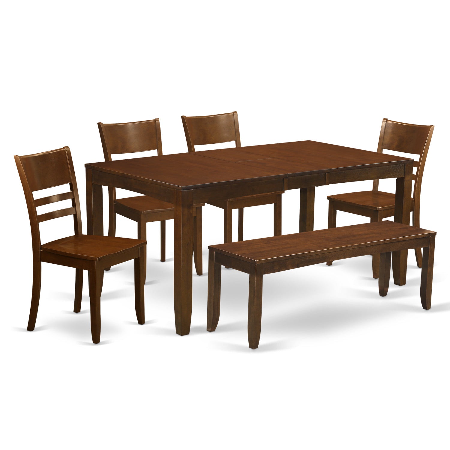 LYFD6-ESP-W 6 Pc Kitchen Table with bench-Table with Leaf and 4 Dining Chairs and 1 Bench