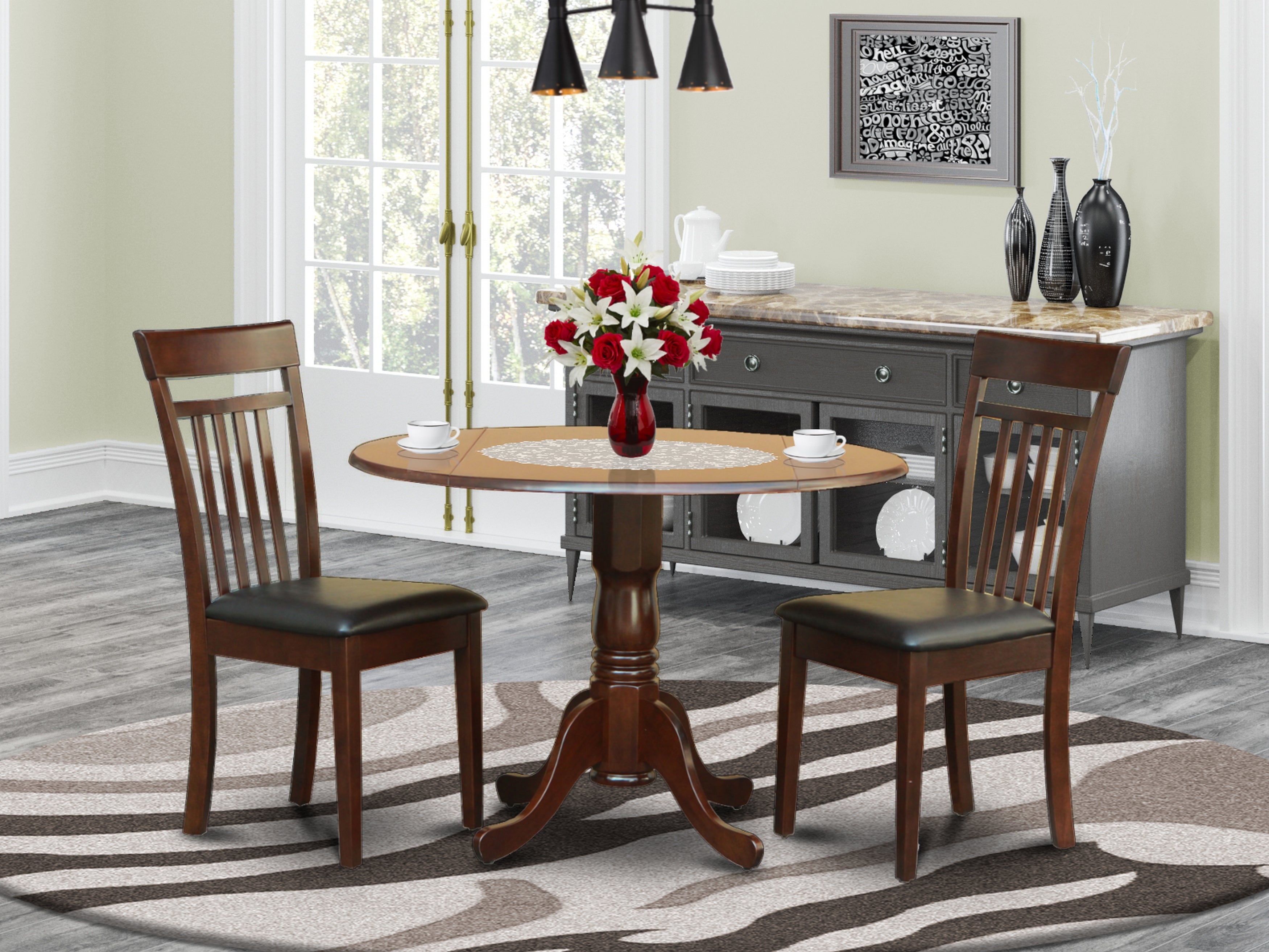 DLCA3-MAH-LC 3 PC Kitchen nook Dining set-drop leaf Table and 2 Dining Chairs