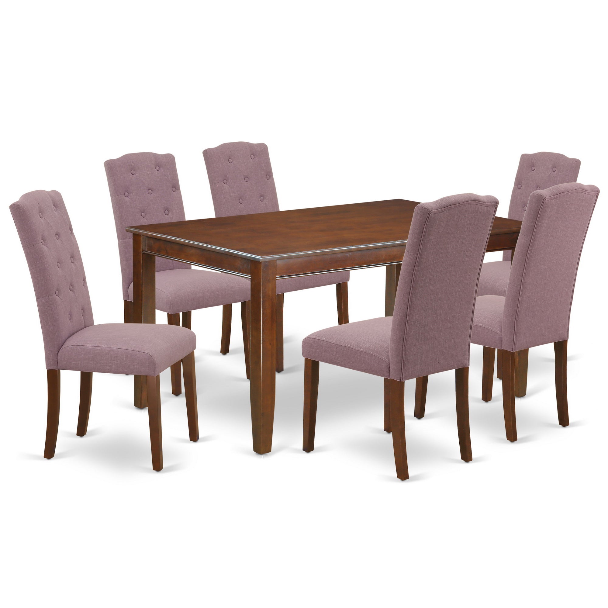 DUCE7-MAH-10 7Pc Dinette Set Includes a Rectangular Kitchen Table and Six Parson Chairs with Dahlia Fabric, Mahogany Finish