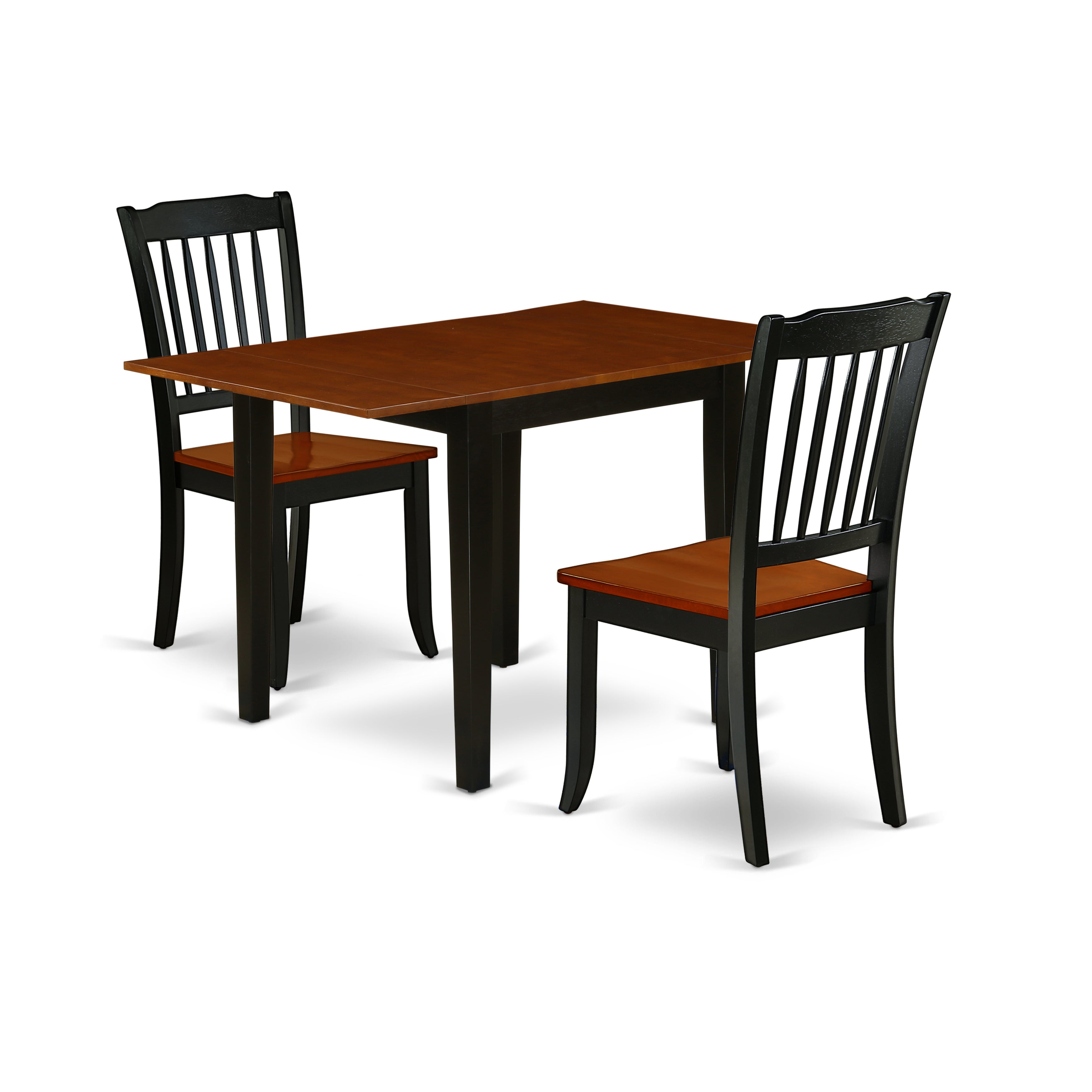 East West Furniture NDDA3-BCH-W Dining Room Table Set 3 Pcs- 2 Outstanding Kitchen Dining Chairs and a Beautiful Dining Room Table - Cherry Finish Wooden Chair Seat and Table Top - Black Finish Wooden Frame.