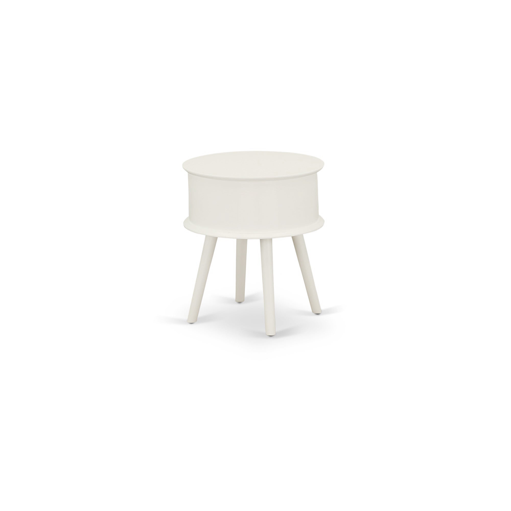 Gordon Round Night Stand End Table With Drawer in White Finish