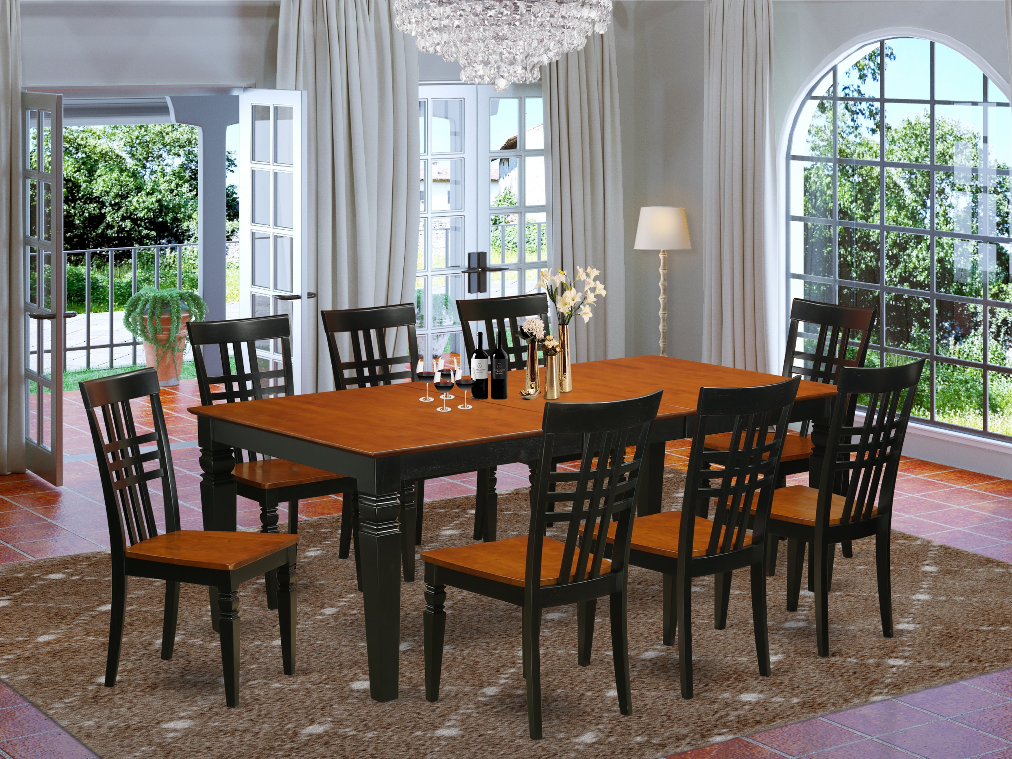 LGLG9-BCH-W 9 Pc Table and chair set with a Dining Table and 8 Dining Chairs in Black and Cherry