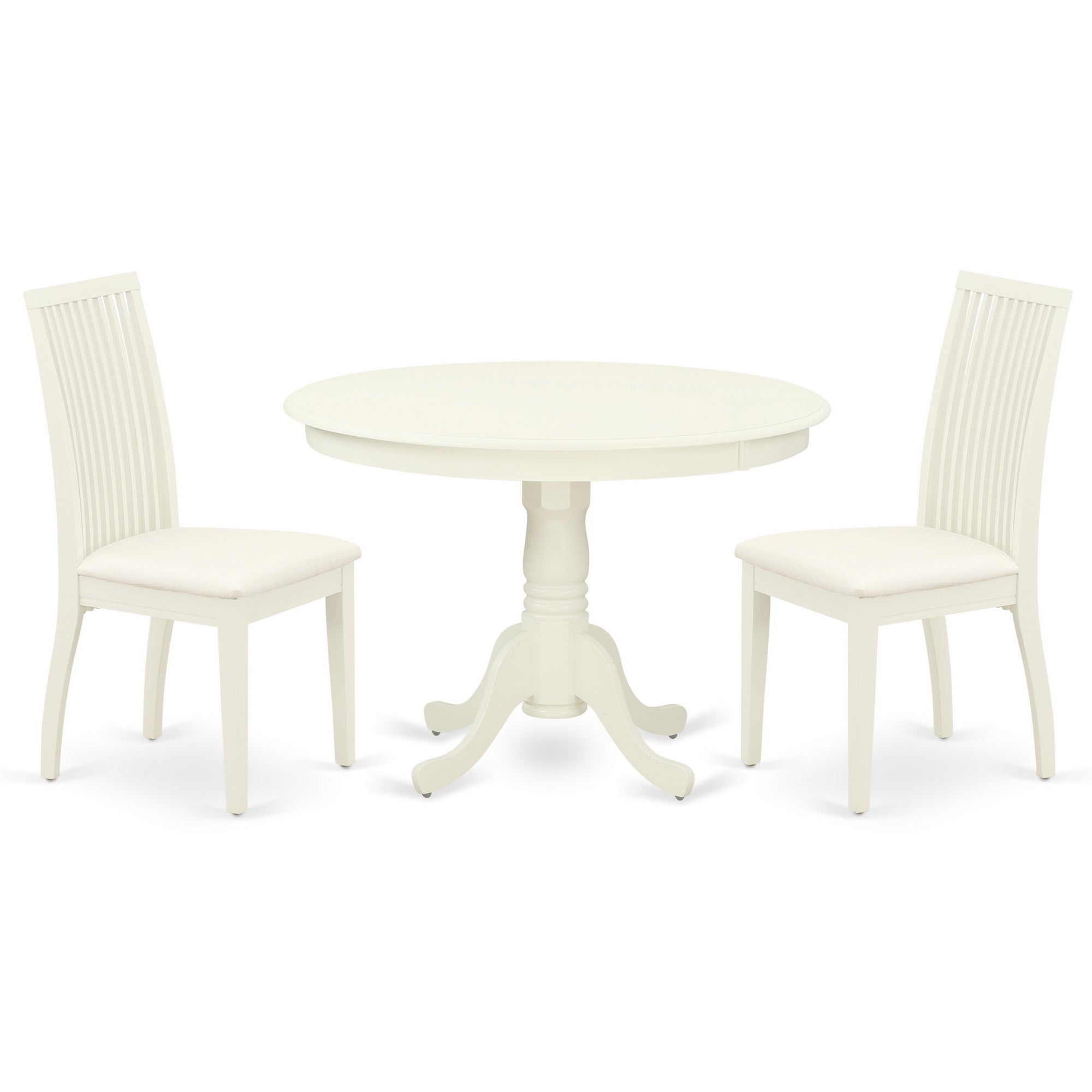 HLIP3-LWH-C 3Pc Dinette Set Includes a Rounded Kitchen Table and Two Microfiber Seat Dining Chairs, Linen White Finish