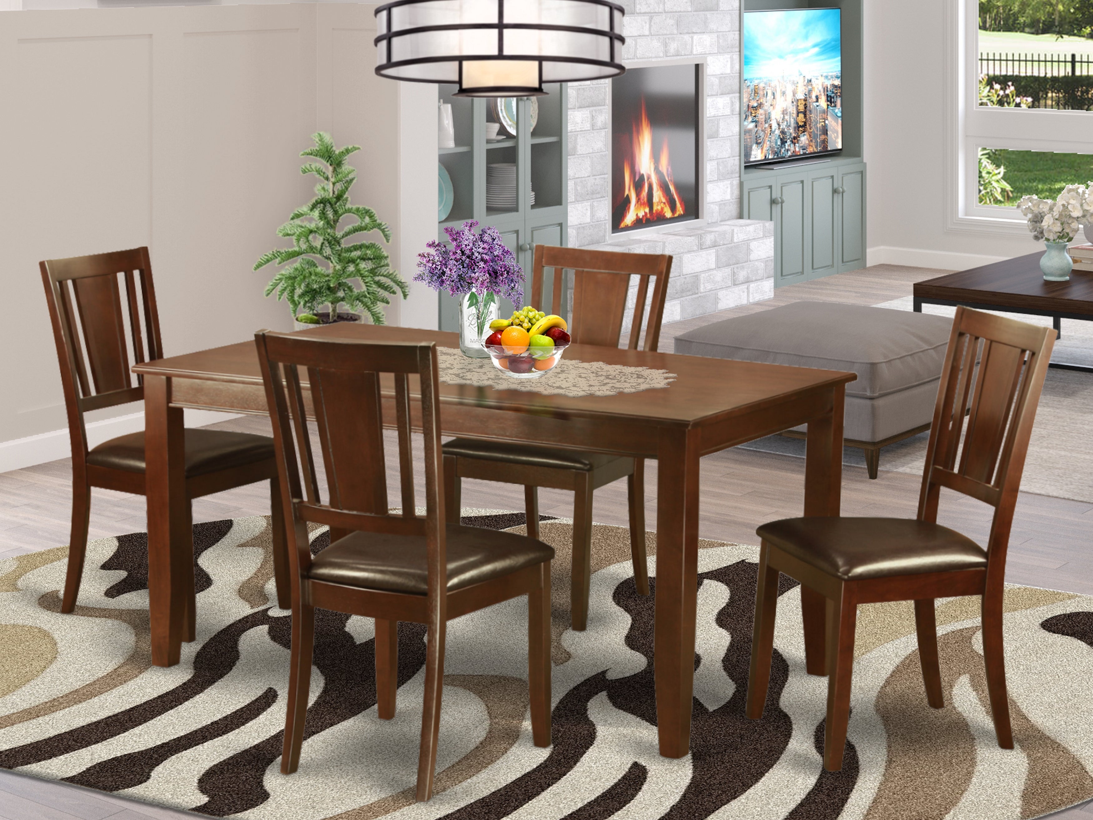 DUCA5-MAH-LC 5 Pc Dining room set for 4-Dining Table and 4 Dining Chairs