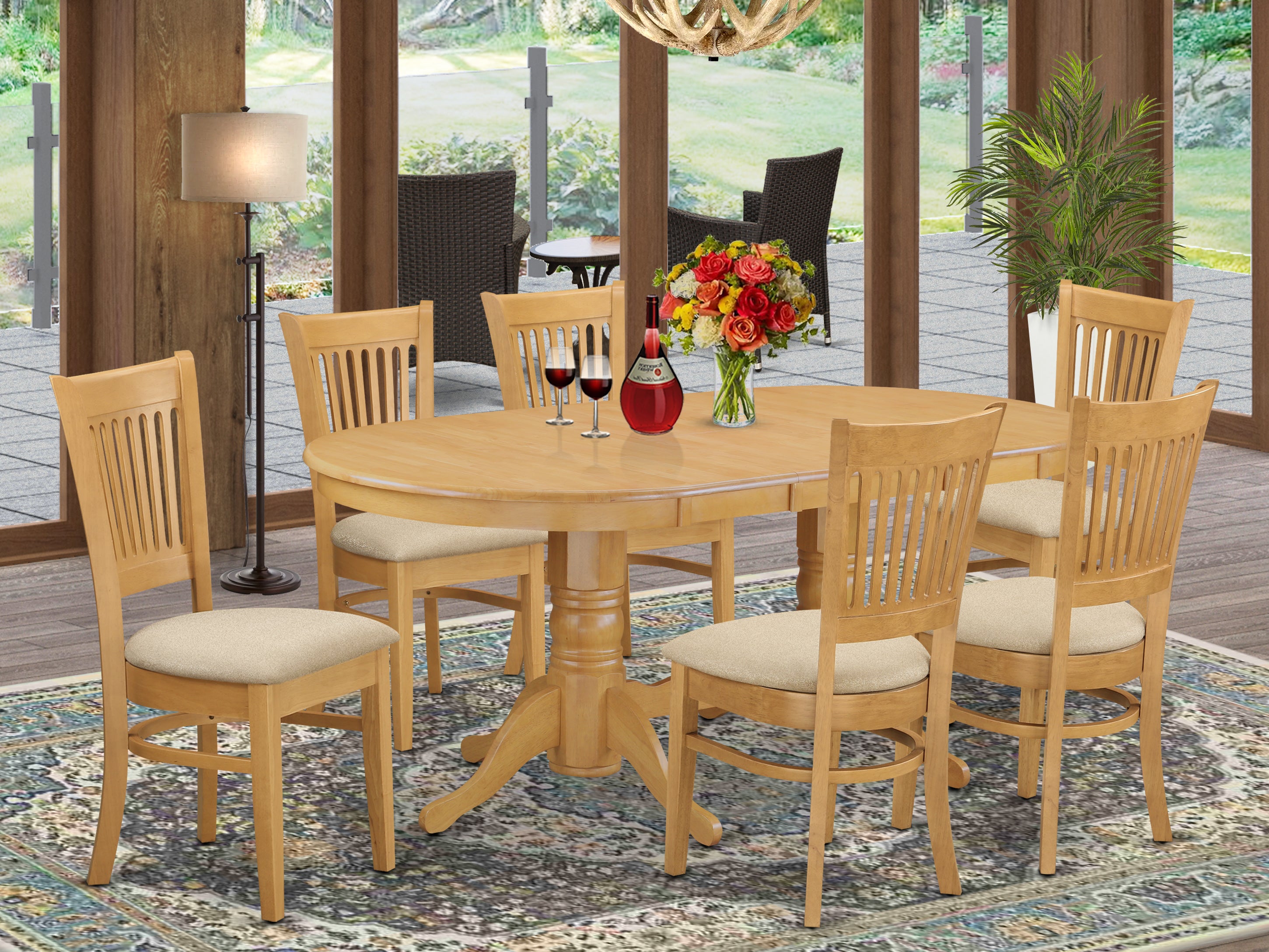 VANC7-OAK-C 7 PC Dining room set Table with Leaf and 6 Dining Chairs