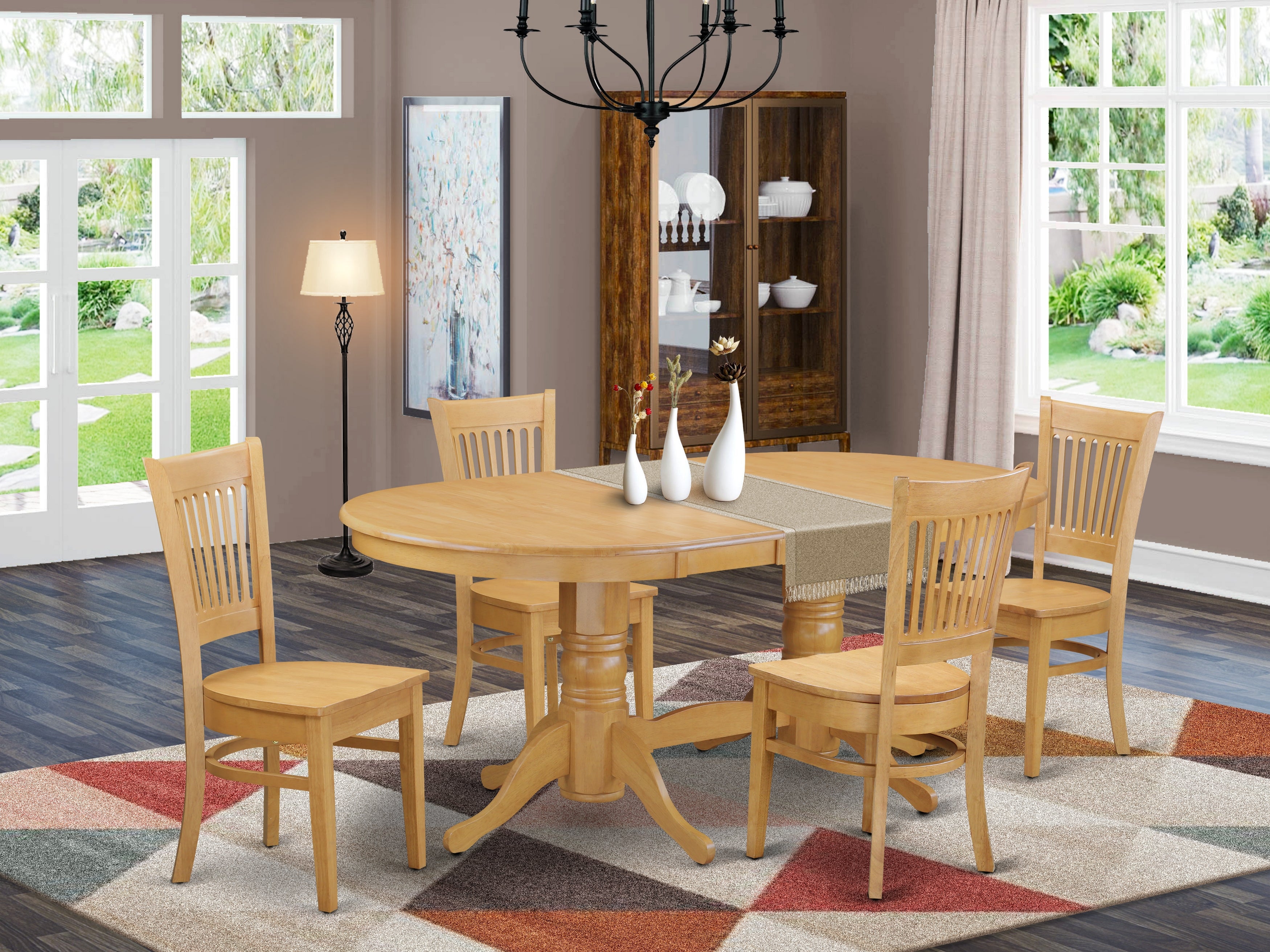 VANC5-OAK-W 5 PC Dining set Table with Leaf and 4 Chairs for Dining