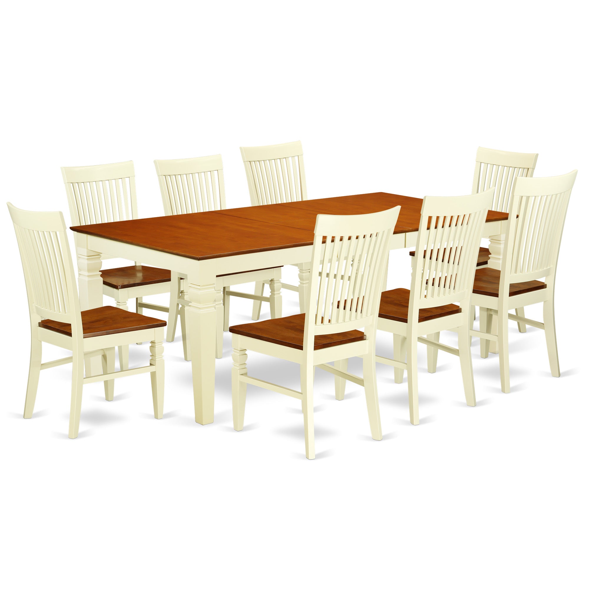 LGWE9-BMK-W 9 Pc Dining set with a Dining Table and 8 Wood Seat Kitchen Chairs in Buttermilk and Cherry