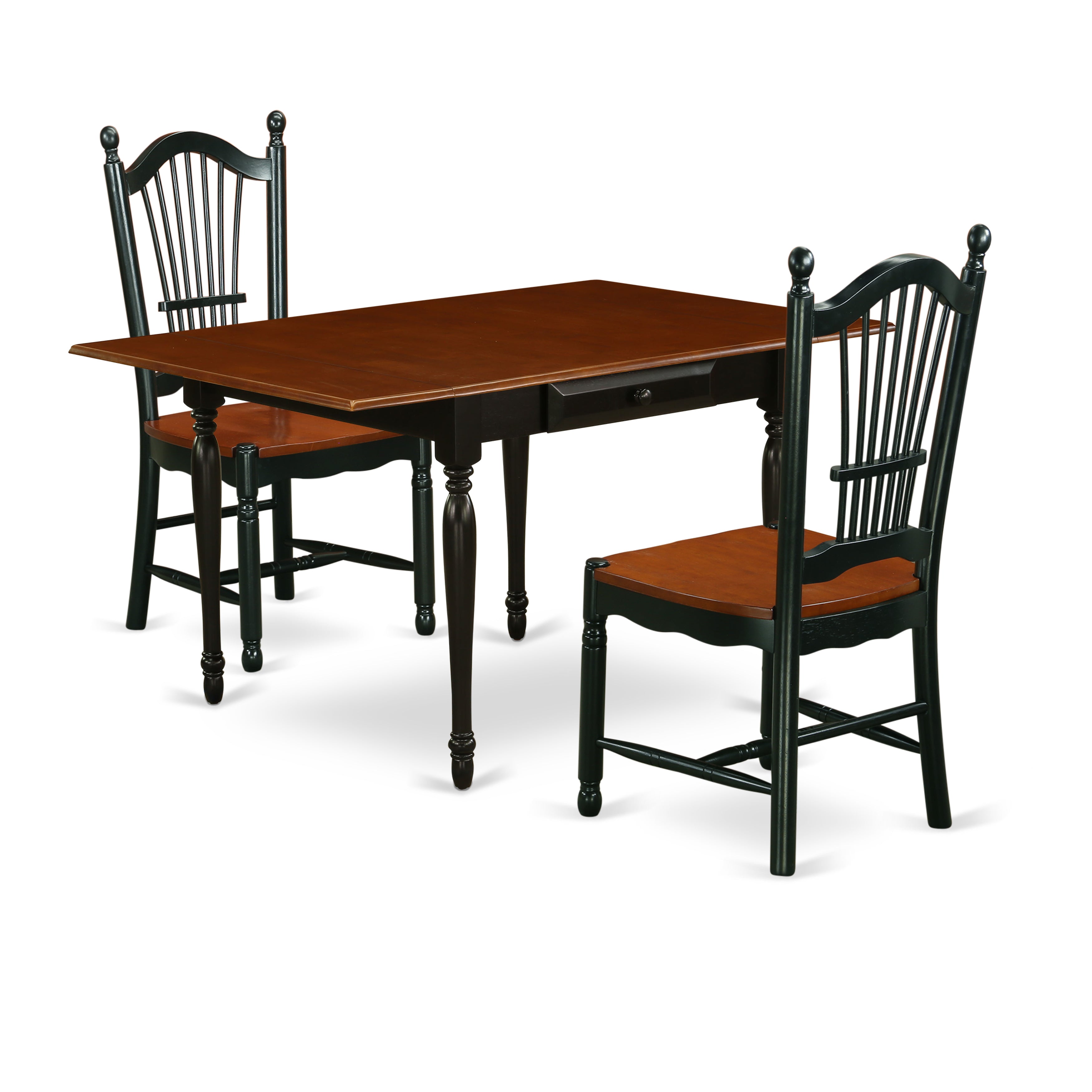 East West Furniture MZDO3-BCH-W 3Pc Dining Table Set for 2 Offers a Dinette Table and 2 Modern Dining Chairs with Wooden Seat, Drop Leaf Table with Panel Back Chairs, Black and Cherry Finish