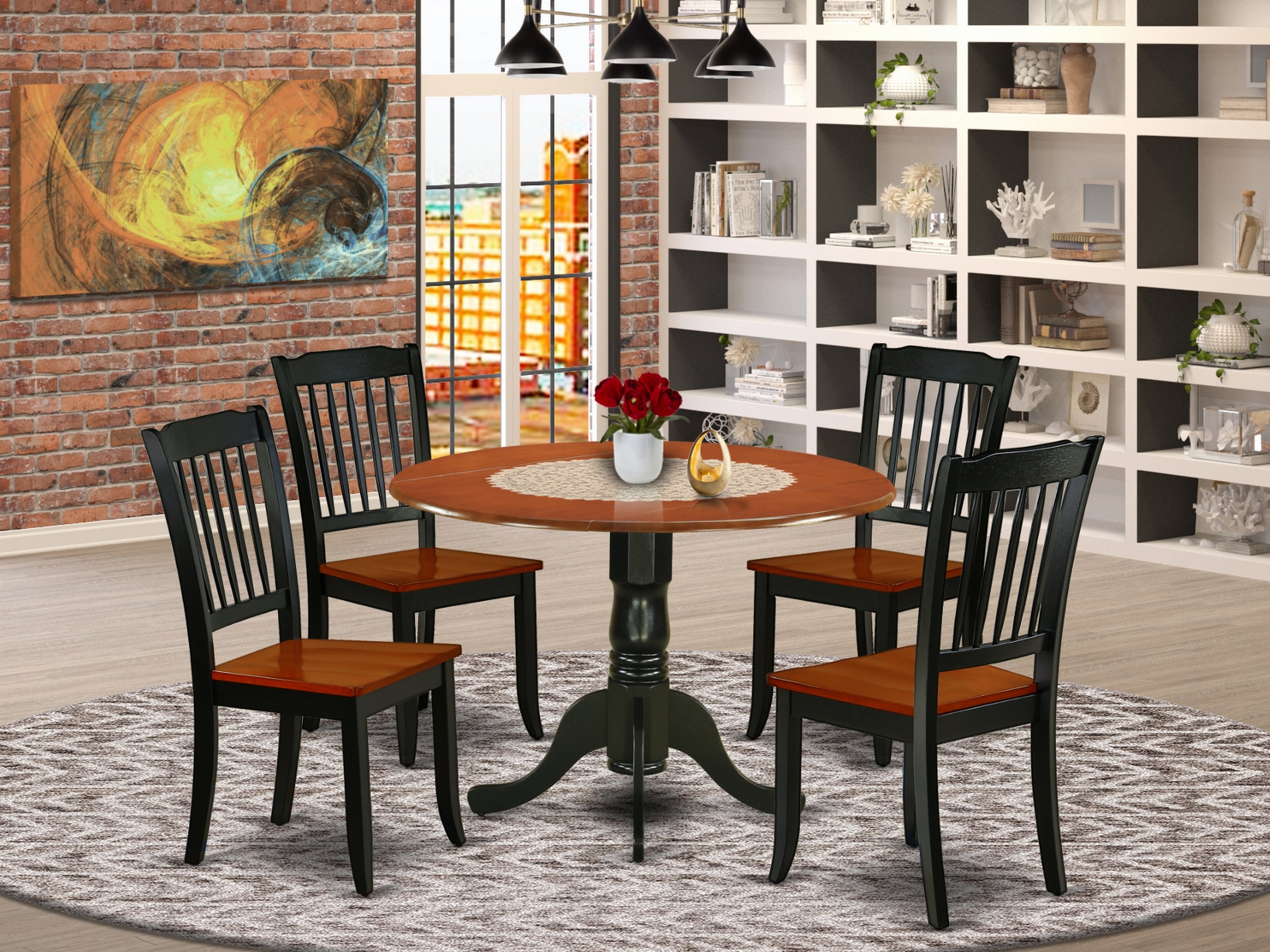 DLDA5-BCH-W 5PC Round 42 inch Table and 4 vertical slatted Chairs