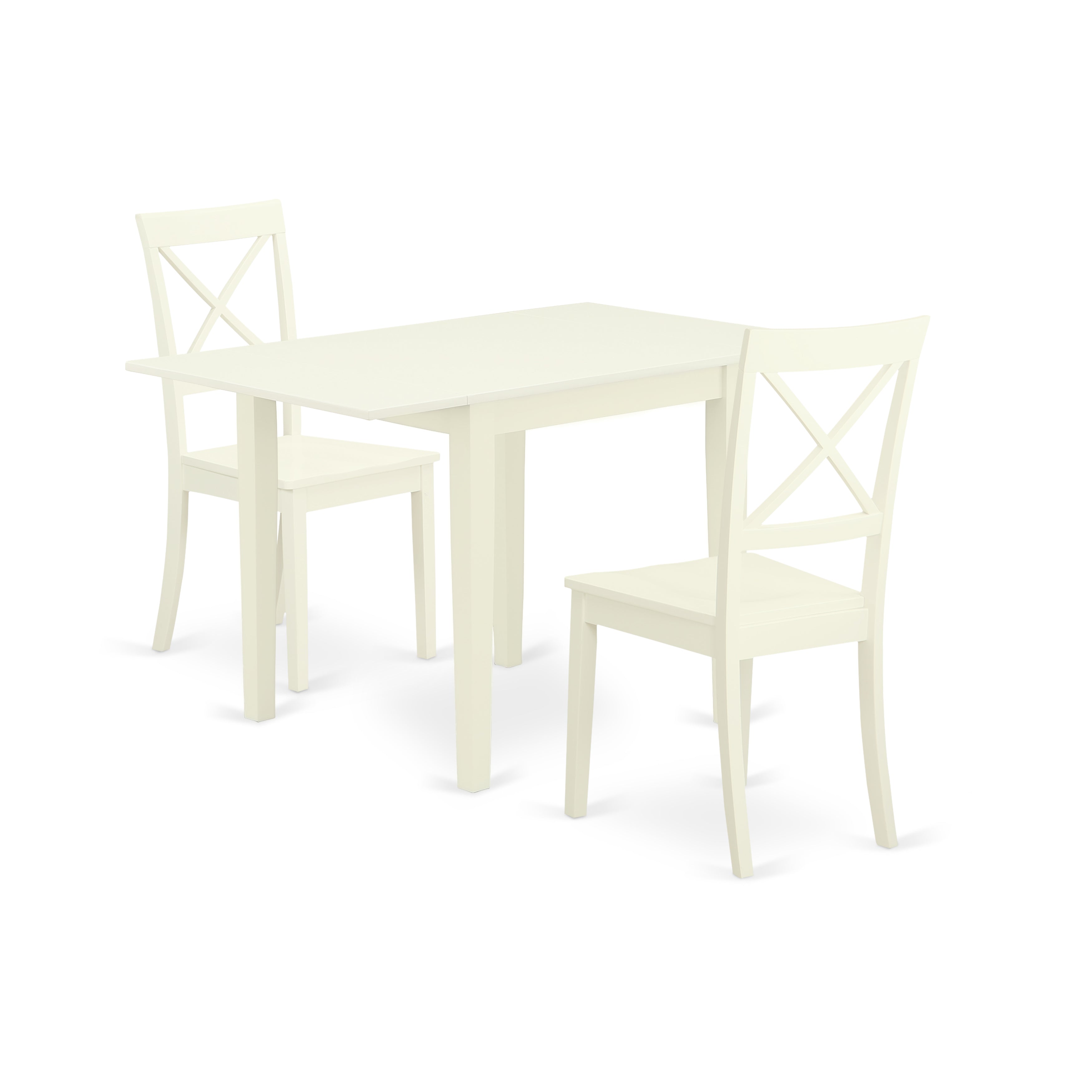 East West Furniture NDBO3-LWH-W Dining Room Table Set 3 Pc- 2 Marvelous Kitchen Chairs and a Gorgeous Wooden Table - Linen White Finish Wooden Chair Seat - Linen White Finish Solid Wood Structure.