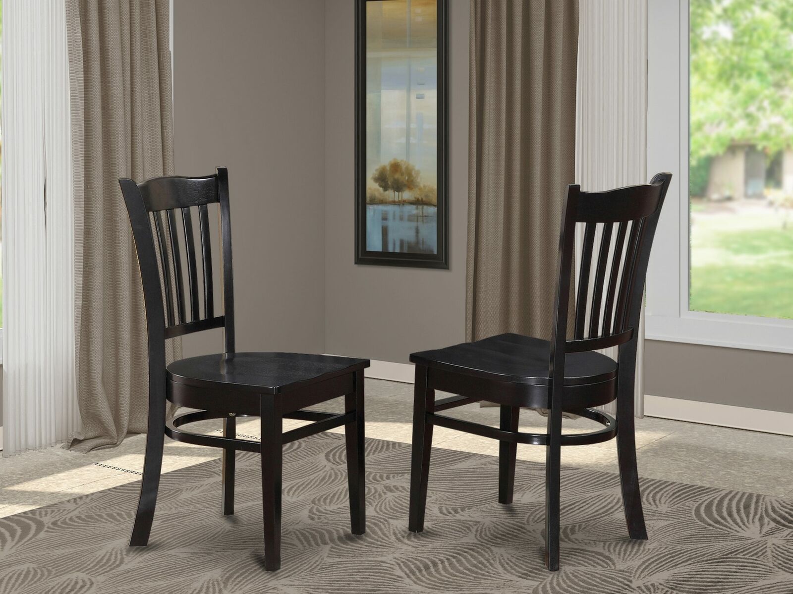 Groton Kitchen Dining Chair with Wood Seat - Black Finish - Set of 2