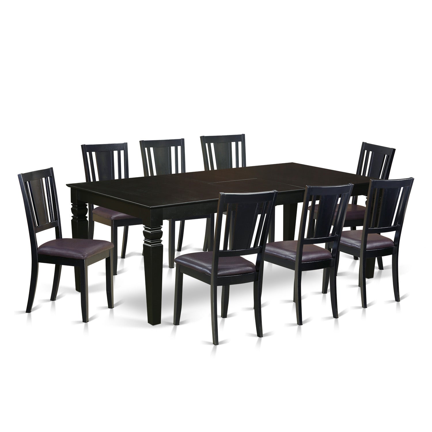 LGDU9-BLK-LC 9 Pc Dinette set with a Dining Table and 8 Leather Dining Chairs in Black