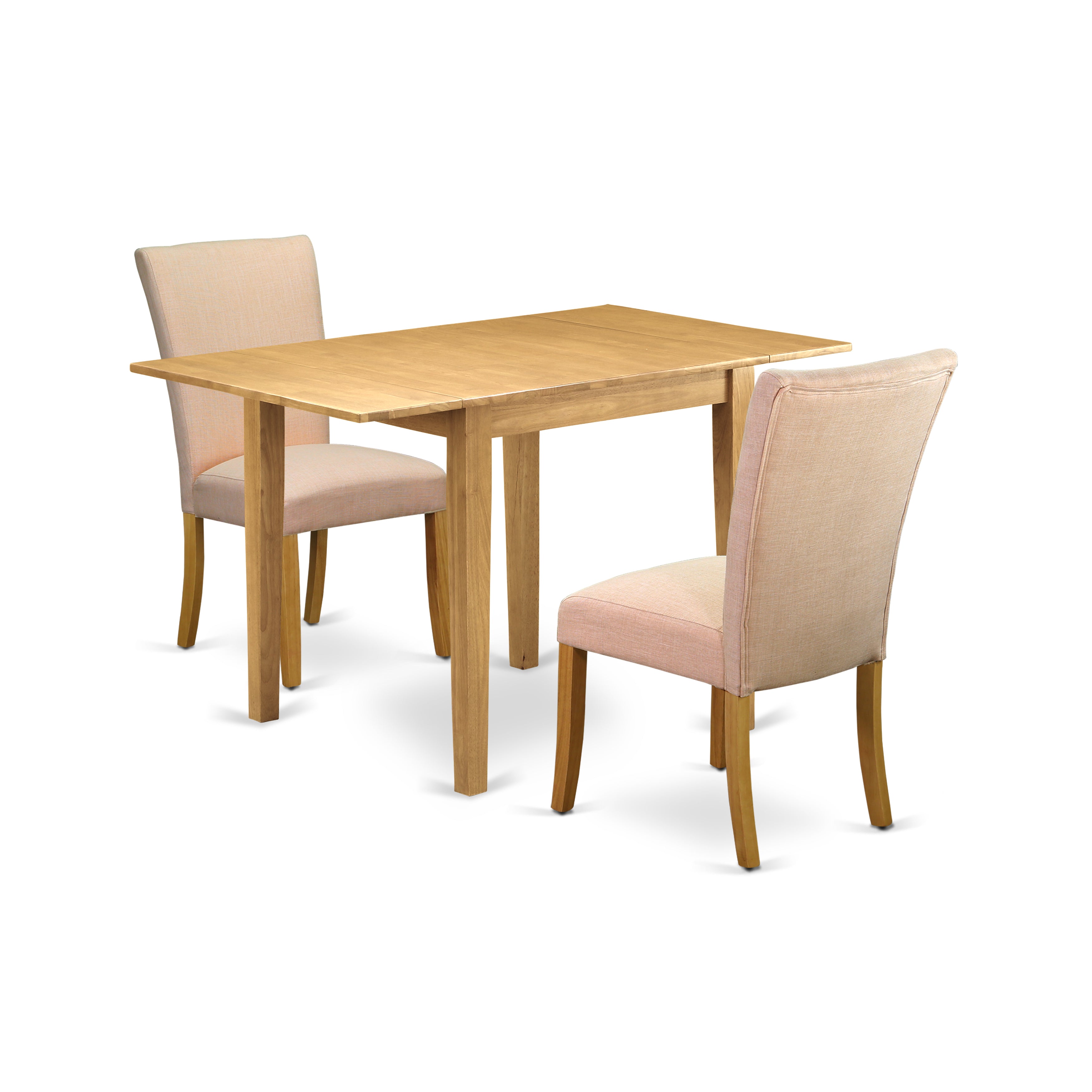 East West Furniture NDAL3-OAK-03 Dinette Set 3 Pc - 2 Kitchen Chairs and a Kitchen Table - Oak Finish Hardwood - Dove Beige Color Linen Fabric