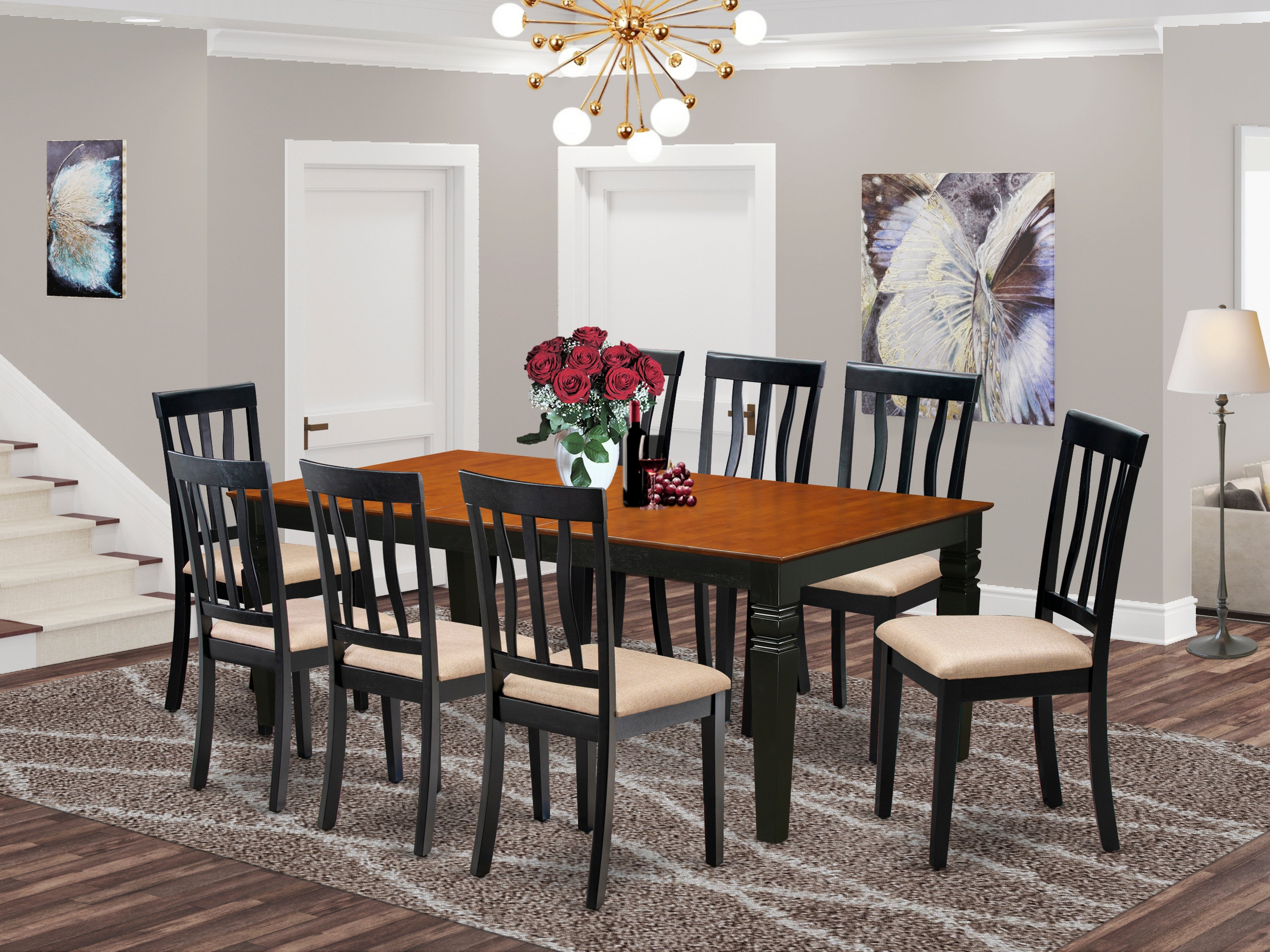 LGAN9-BCH-C 9 Pc Dining room set with a Dining Table and 8 Dining Chairs in Black and Cherry