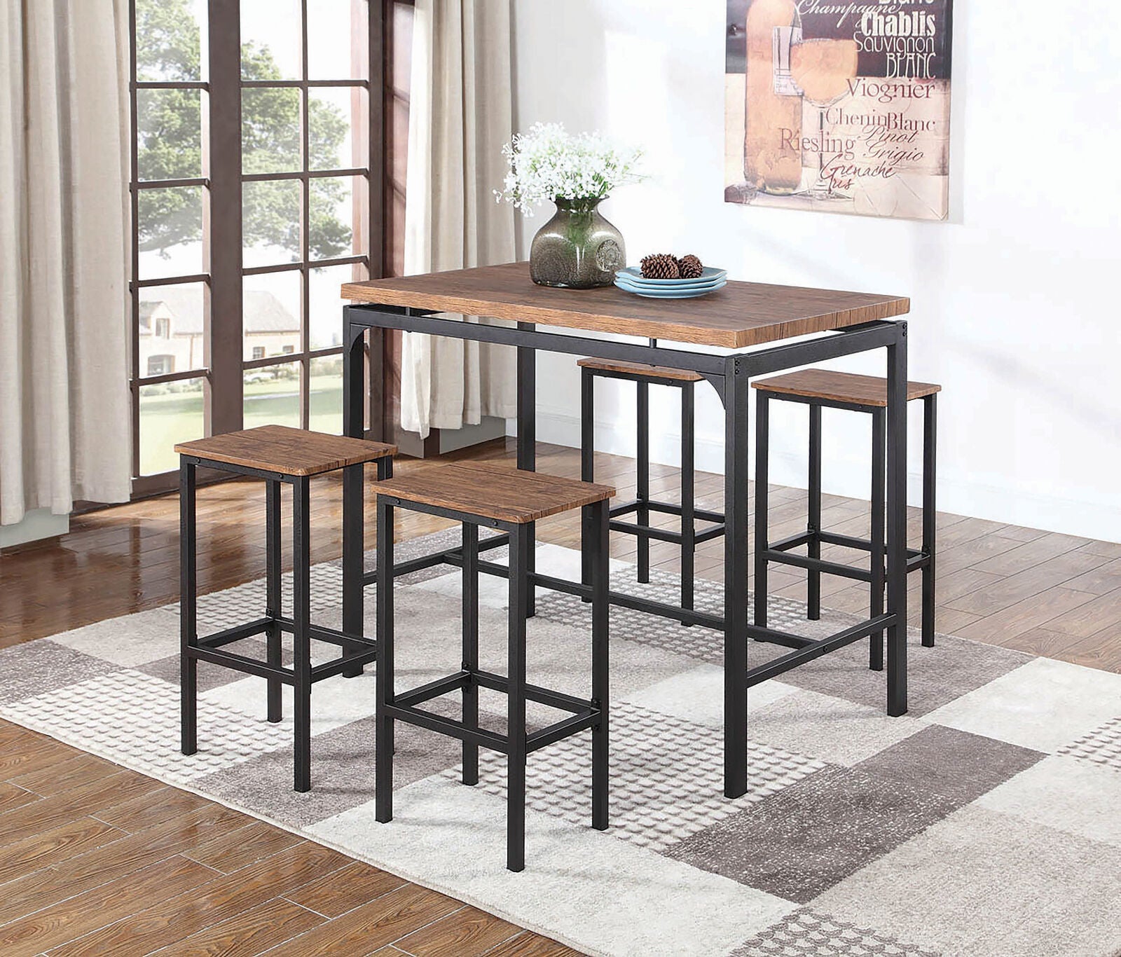 Coaster Rustic Industrial 5-Piece Bar Set Weathered Chestnut And Black 182002