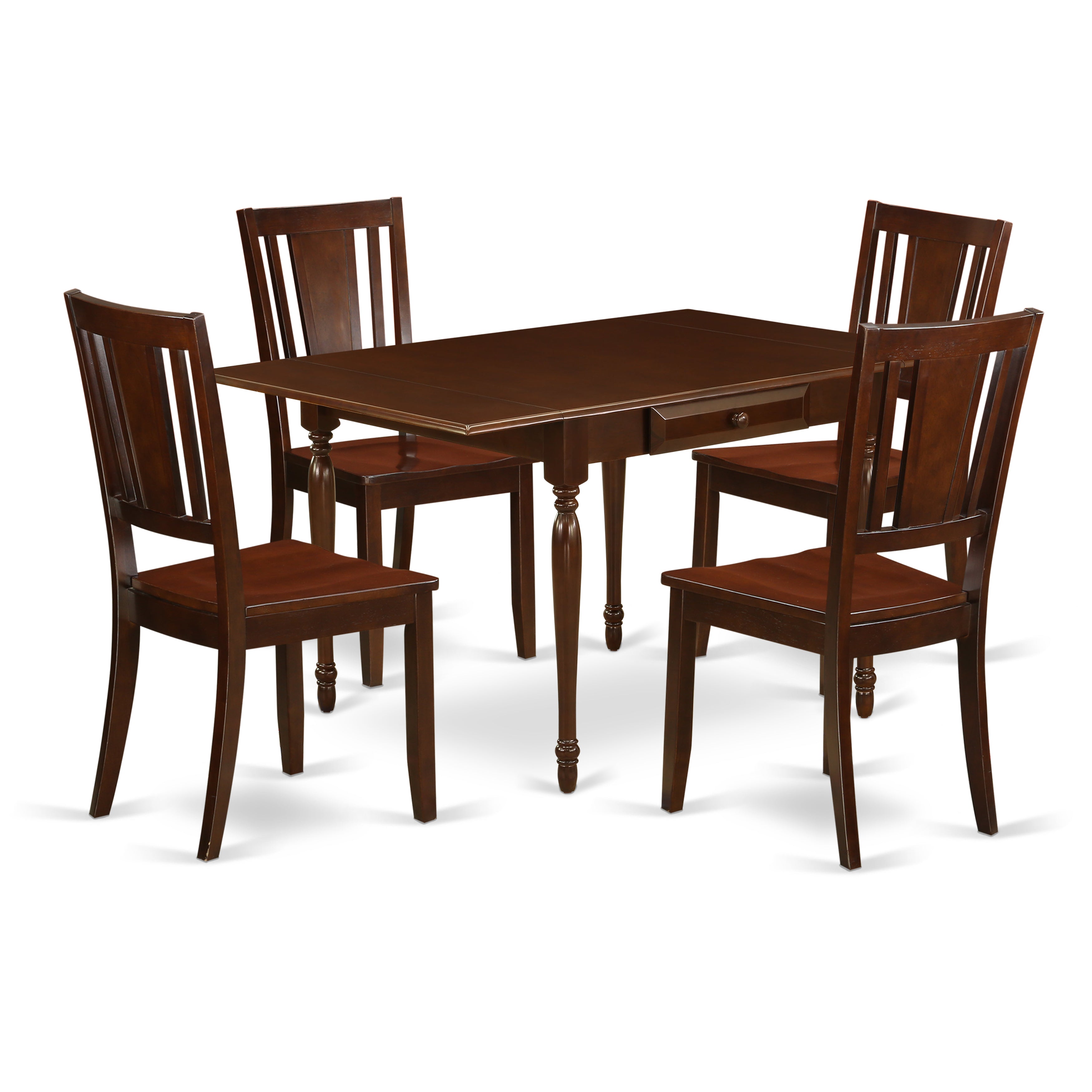 East West Furniture MZDU5-MAH-W 5Pc Dinette Sets for Small Spaces Contains a Dinette Table and 4 Kitchen Chairs with Solid Wood Seat, Drop Leaf Table with Panel Back Chairs, Mahogany Finish