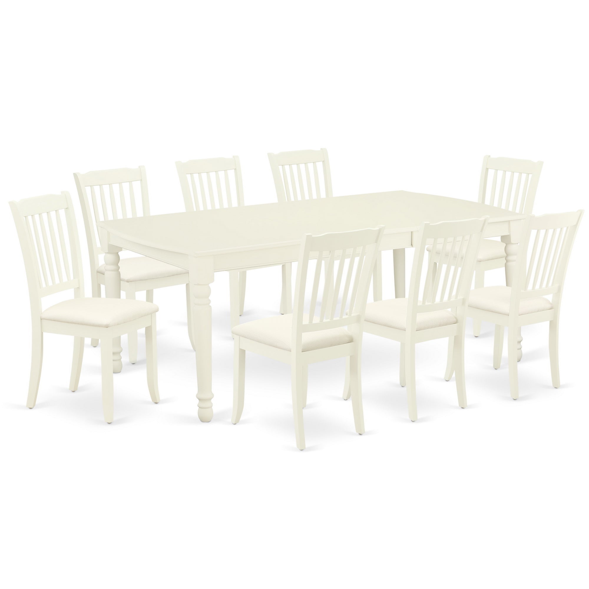 DODA9-LWH-C 9Pc Dining Set Includes a Rectangle Dinette Table with Butterfly Leaf and Eight Vertical Slatted Microfiber Seat Kitchen Chairs, Linen White Finish