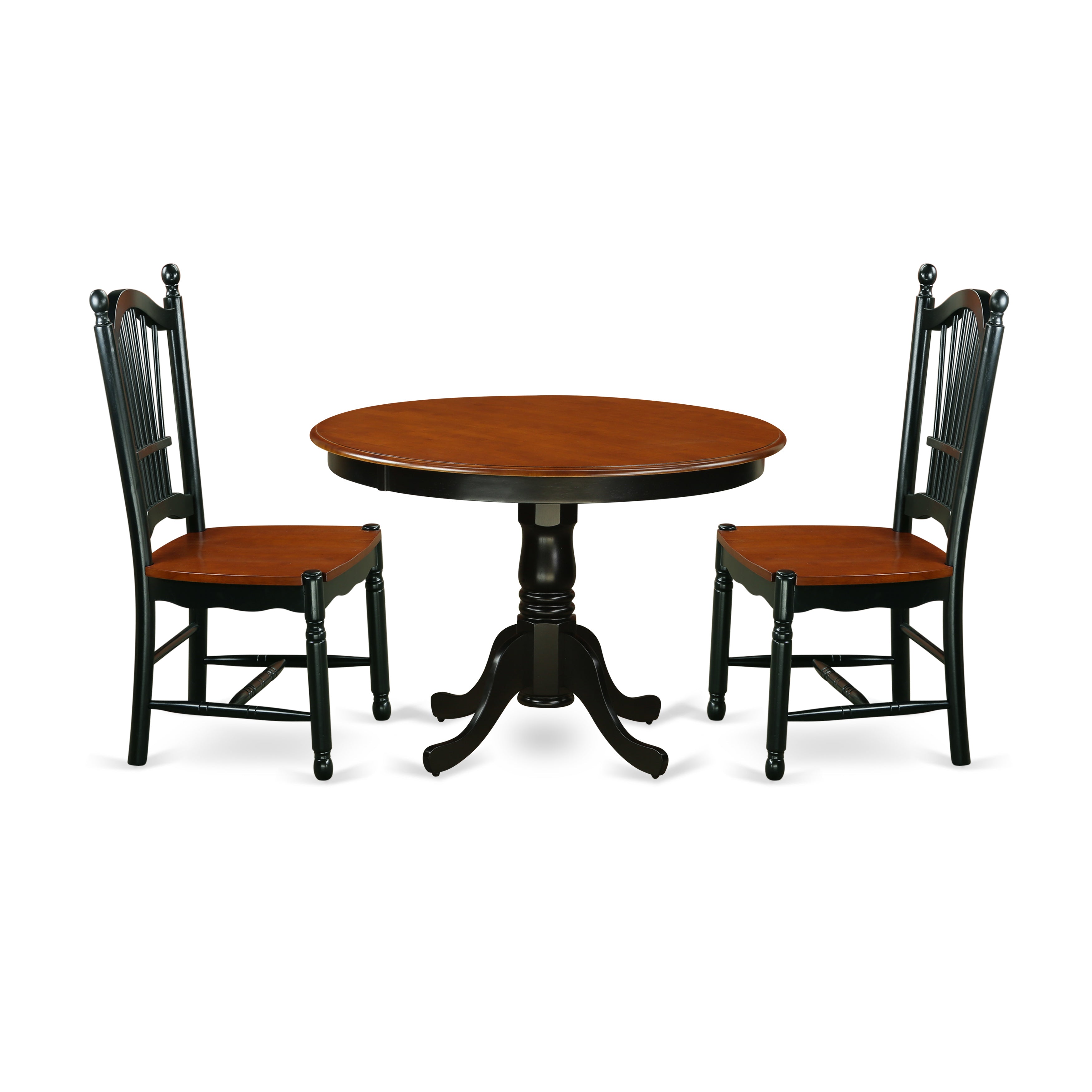 HLDO3-BCH-W 3 Piece Hartland Set With One Round 42in Dinette Table And Two Dinette Chairs With faux leather Seat In A Beautiful Black And Cherry Finish.